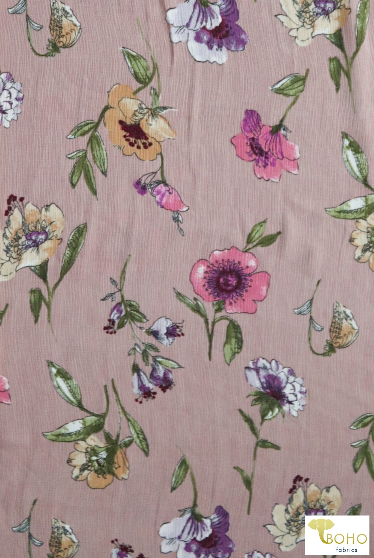 Gloxinia Florals on Pale Desert Rose, Woven. WVP-218 - Boho Fabrics