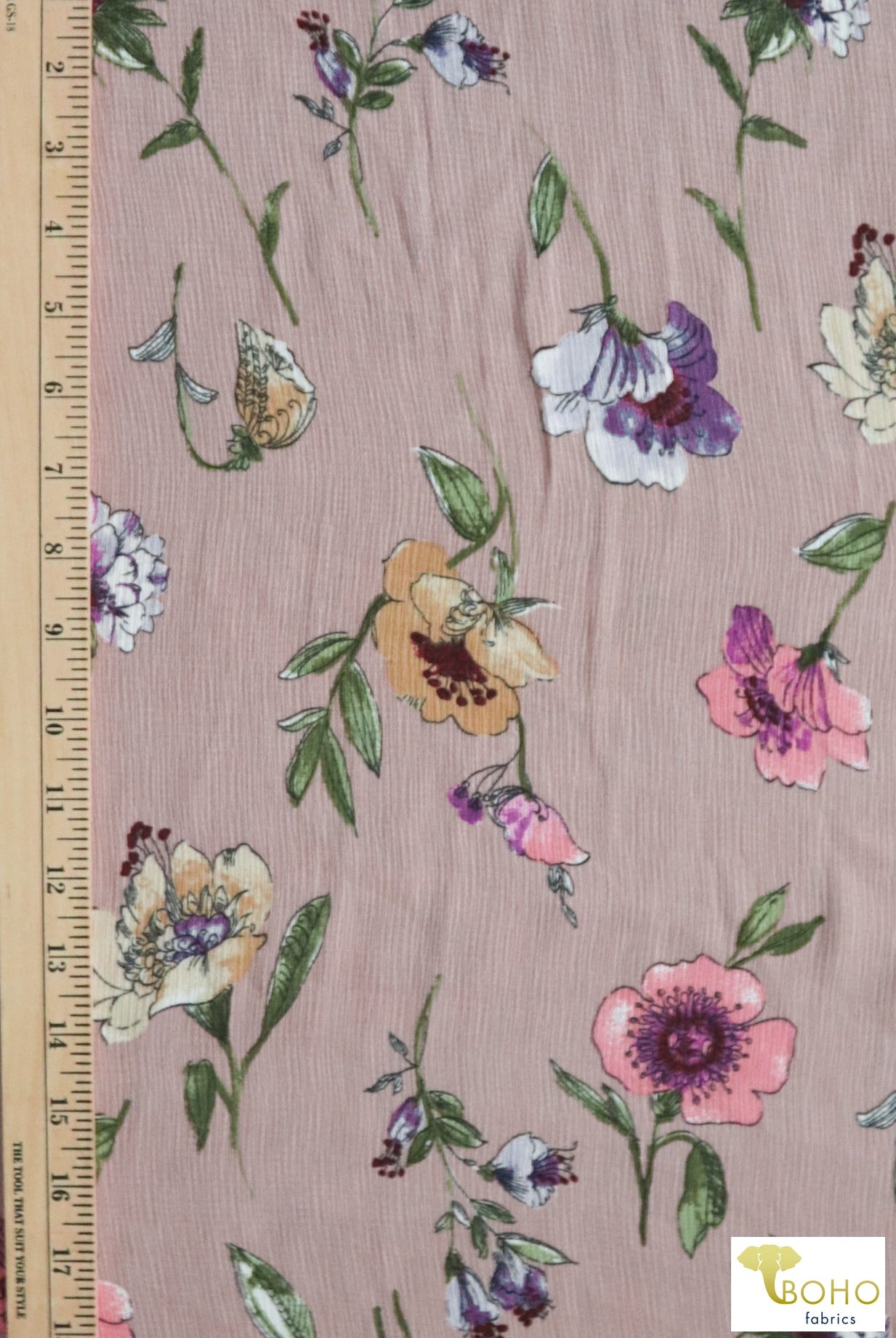 Gloxinia Florals on Pale Desert Rose, Woven. WVP-218 - Boho Fabrics