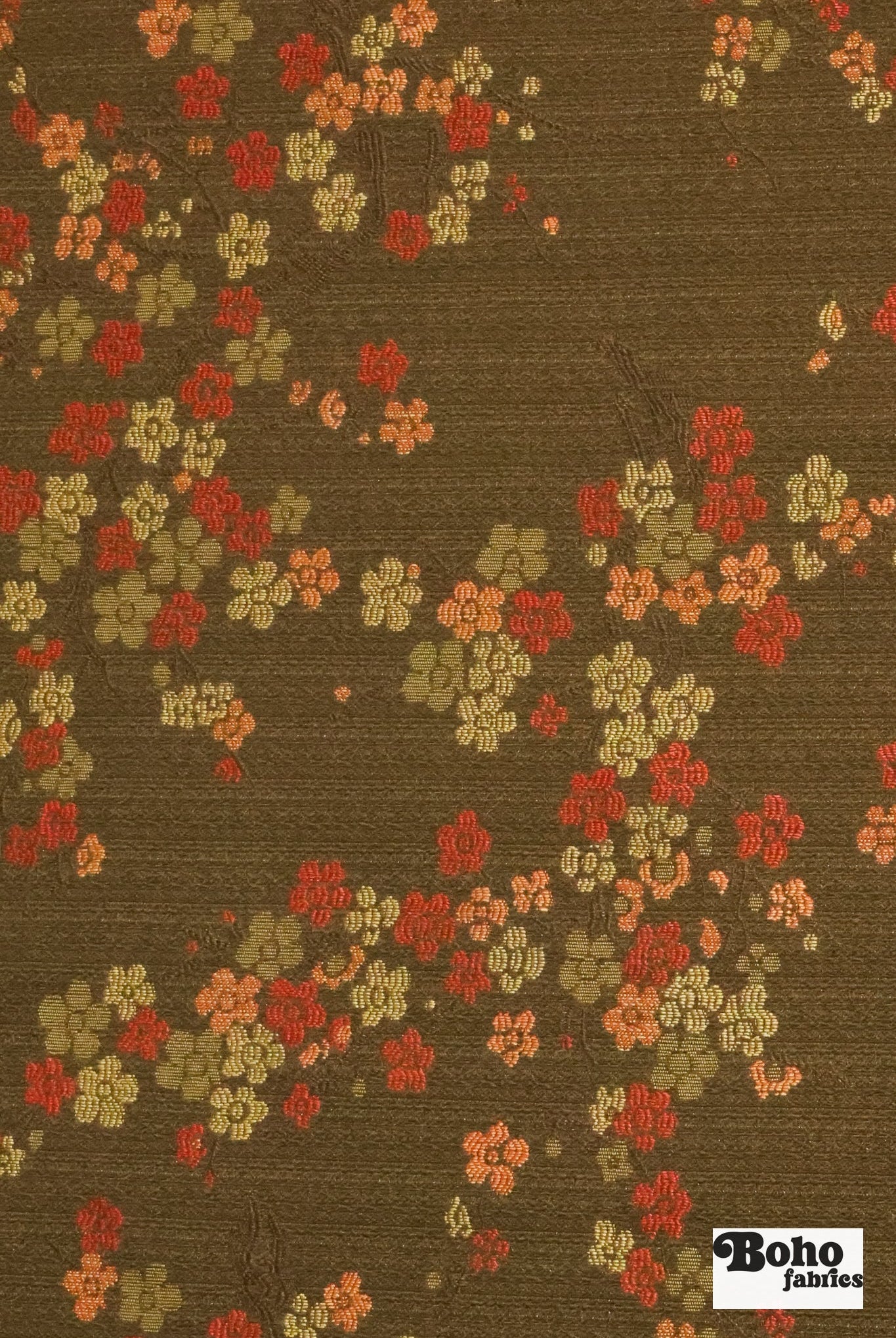 Gold & Crimson Floating Blossoms Jacquard Woven Fabric - Boho Fabrics - Jacquard, Woven