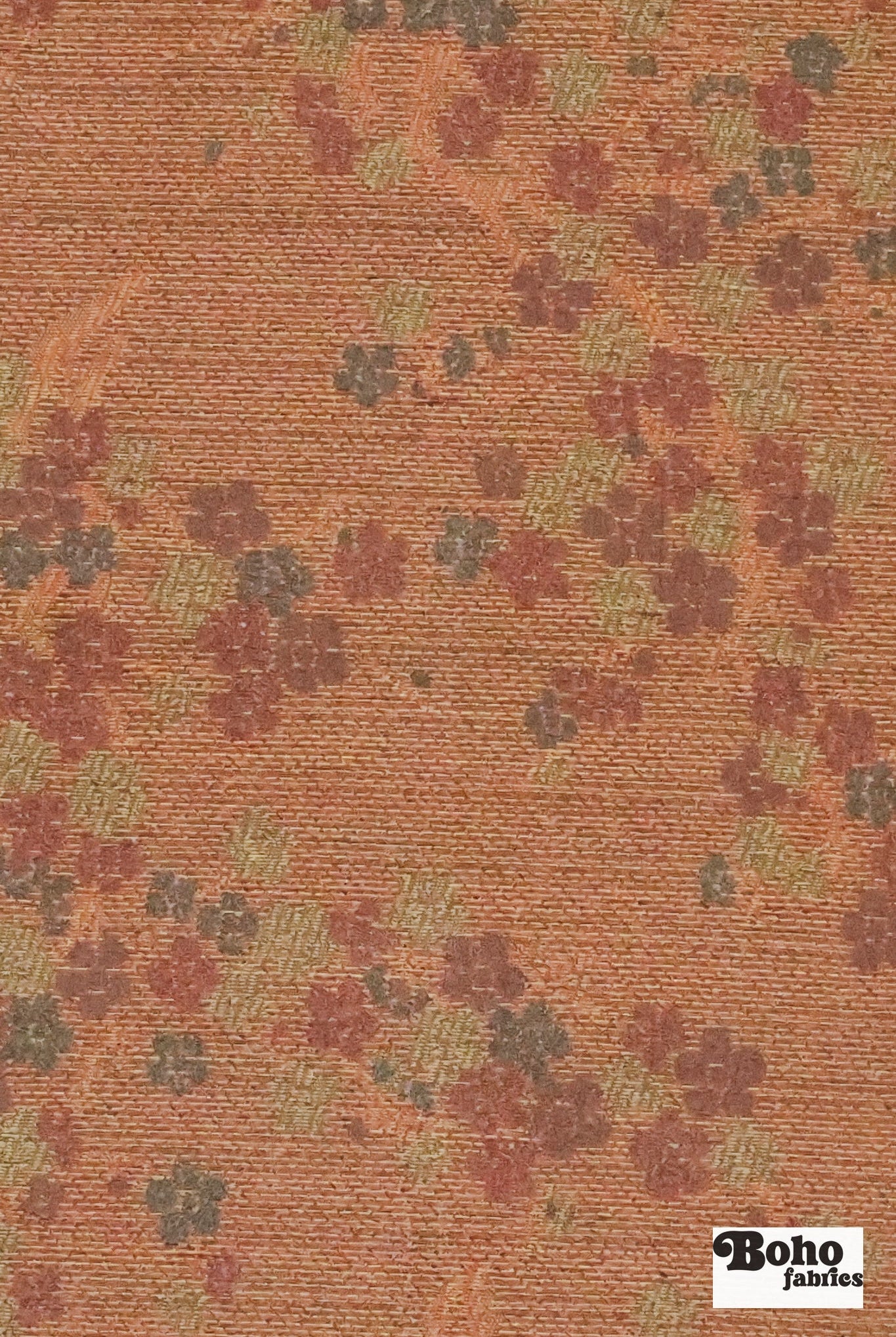 Gold & Crimson Floating Blossoms Jacquard Woven Fabric - Boho Fabrics - Jacquard, Woven