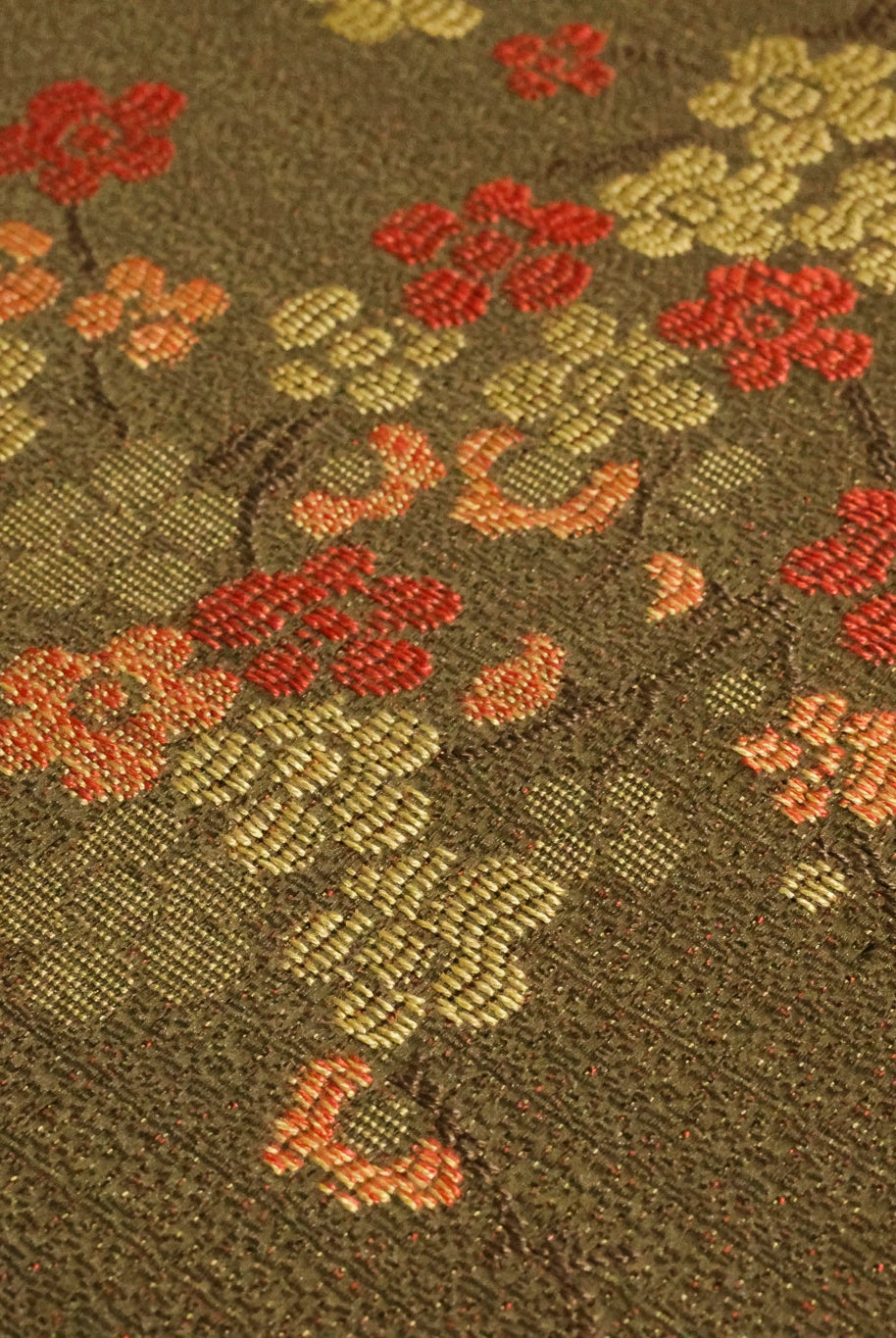 Gold & Crimson Floating Blossoms Jacquard Woven Fabric - Boho Fabrics - Jacquard, Woven