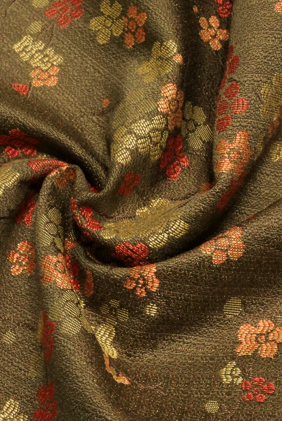 Gold & Crimson Floating Blossoms Jacquard Woven Fabric - Boho Fabrics - Jacquard, Woven