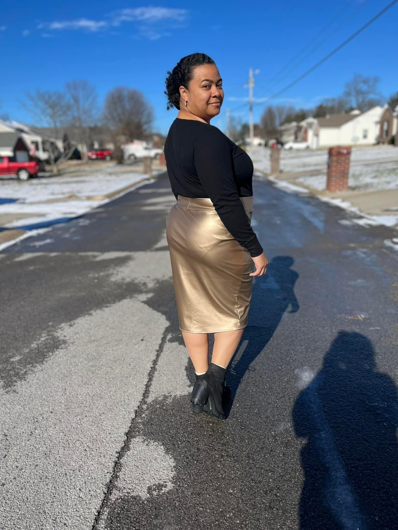 Gold, Faux Leather Knit - Boho Fabrics