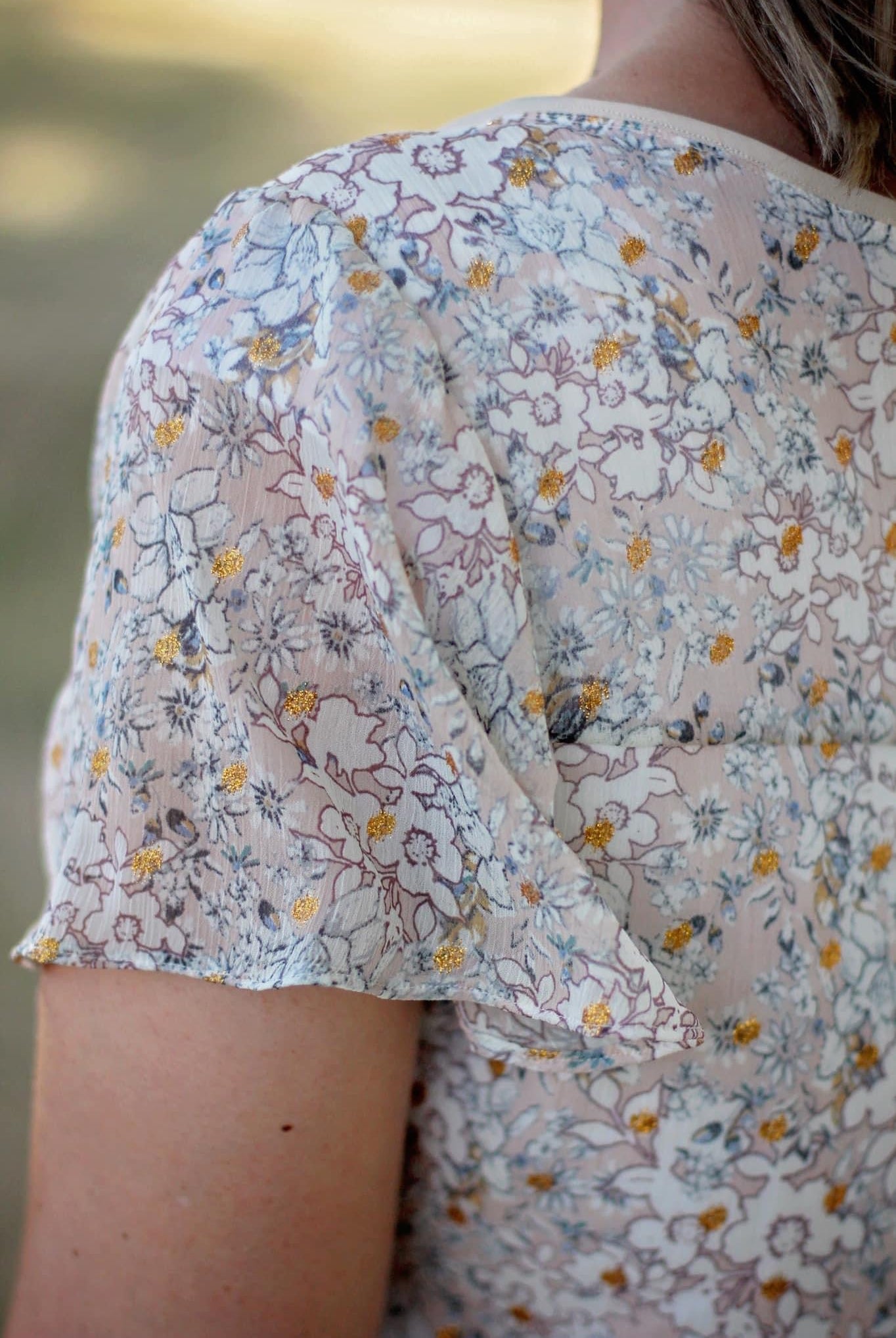 Gold Floral Polka Dots, Chiffon Woven - Boho Fabrics