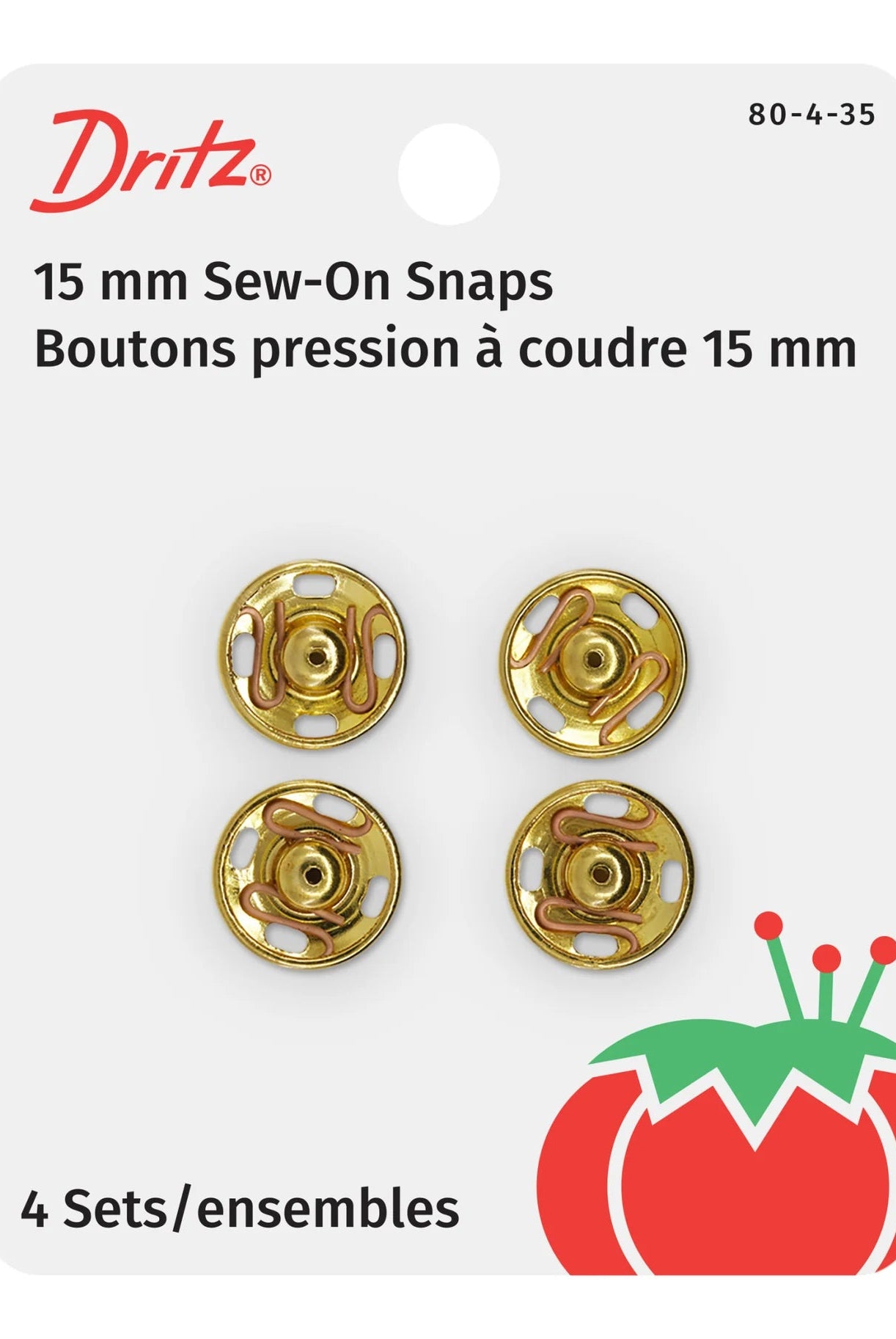 Gold Sew on Snaps, Size 4 (15mm). 4 Sets of Snaps - Boho Fabrics - Buttons & Snaps