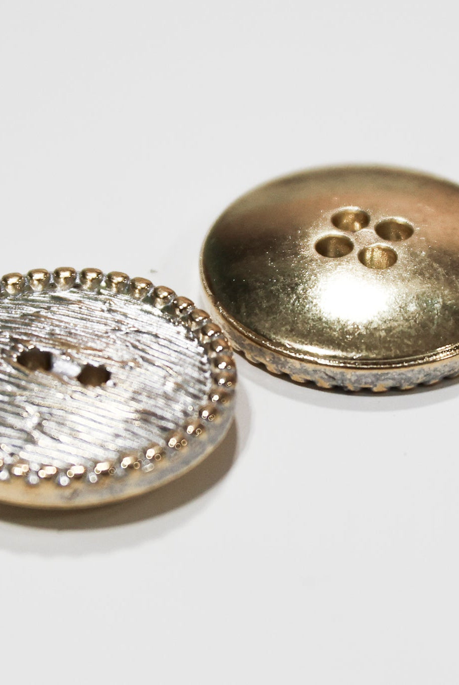 Gold & Silver Beaded Rim 2-Hole Plastic Buttons. 24L (15mm / 5/8"), 28L (18mm / 11/16"), 32L (20mm 13/16"), 40L (25mm / 1") - Boho Fabrics - Buttons & Snaps