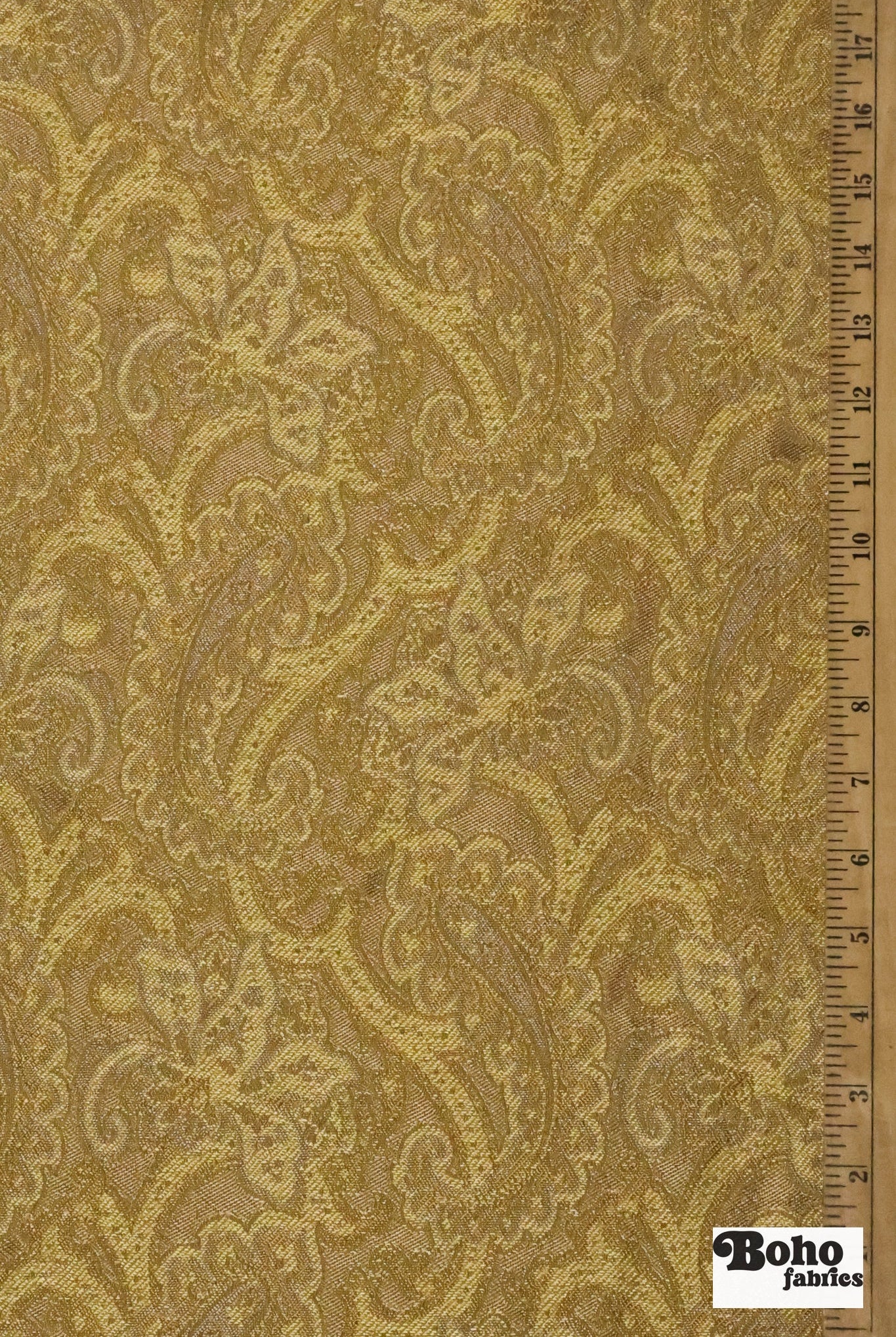 Gold & Silver Paisley Jacquard Woven Fabric - Boho Fabrics - Jacquard, Woven