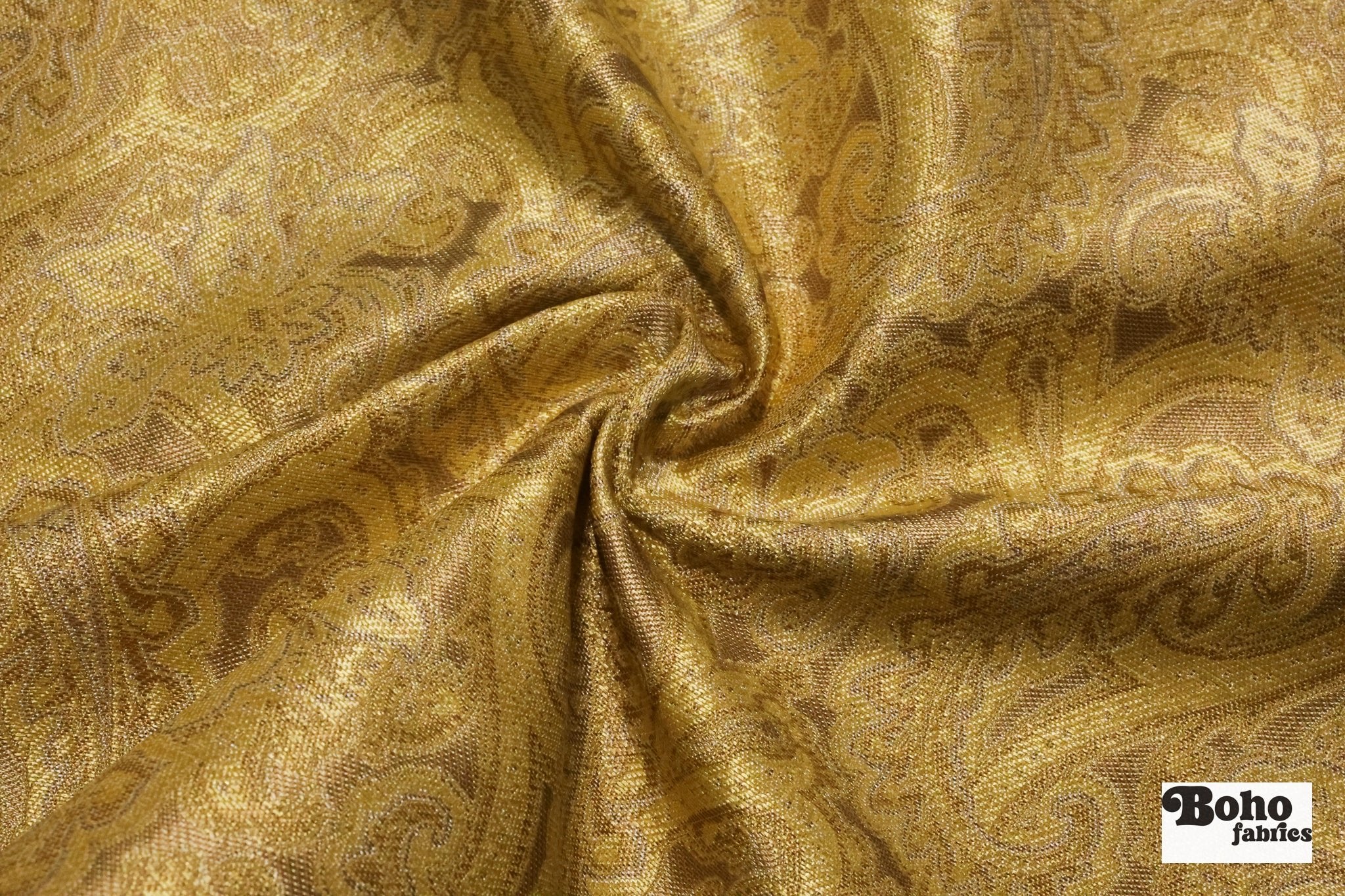 Gold & Silver Paisley Jacquard Woven Fabric - Boho Fabrics - Jacquard, Woven