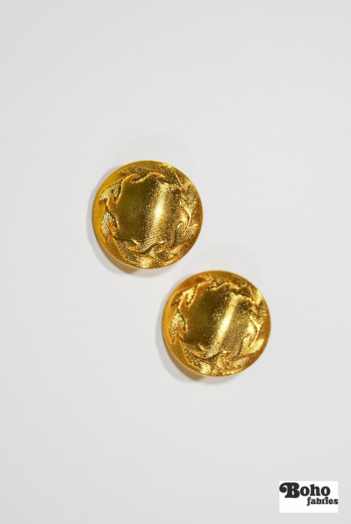 Gold Wreath Metal Shank Buttons. 24L (15mm / 5/8"), 30L (19mm / 3/4"), 36L (23mm / 7/8") - Boho Fabrics - Buttons & Snaps