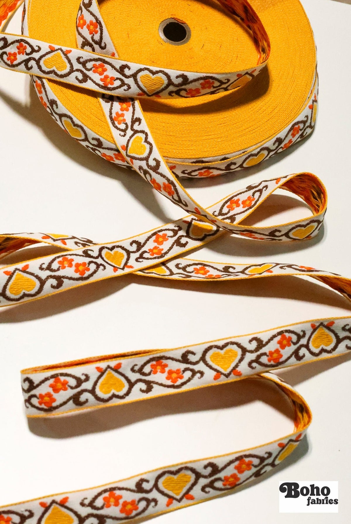 Golden Hearts, 7/8" Jacquared Woven Trim. TRIM - 006 - Boho Fabrics - Trims