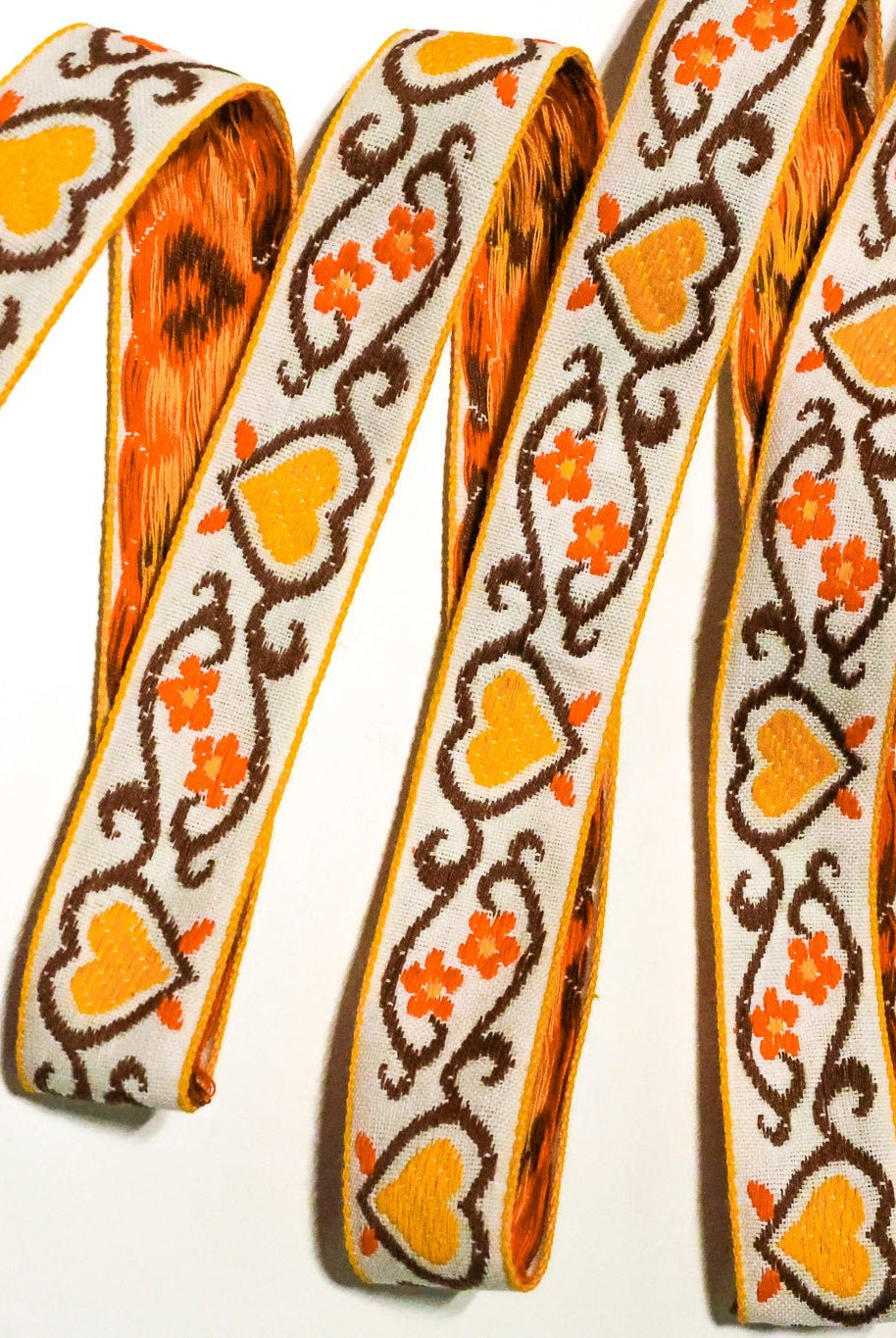 Golden Hearts, 7/8" Jacquared Woven Trim. TRIM - 006 - Boho Fabrics - Trims
