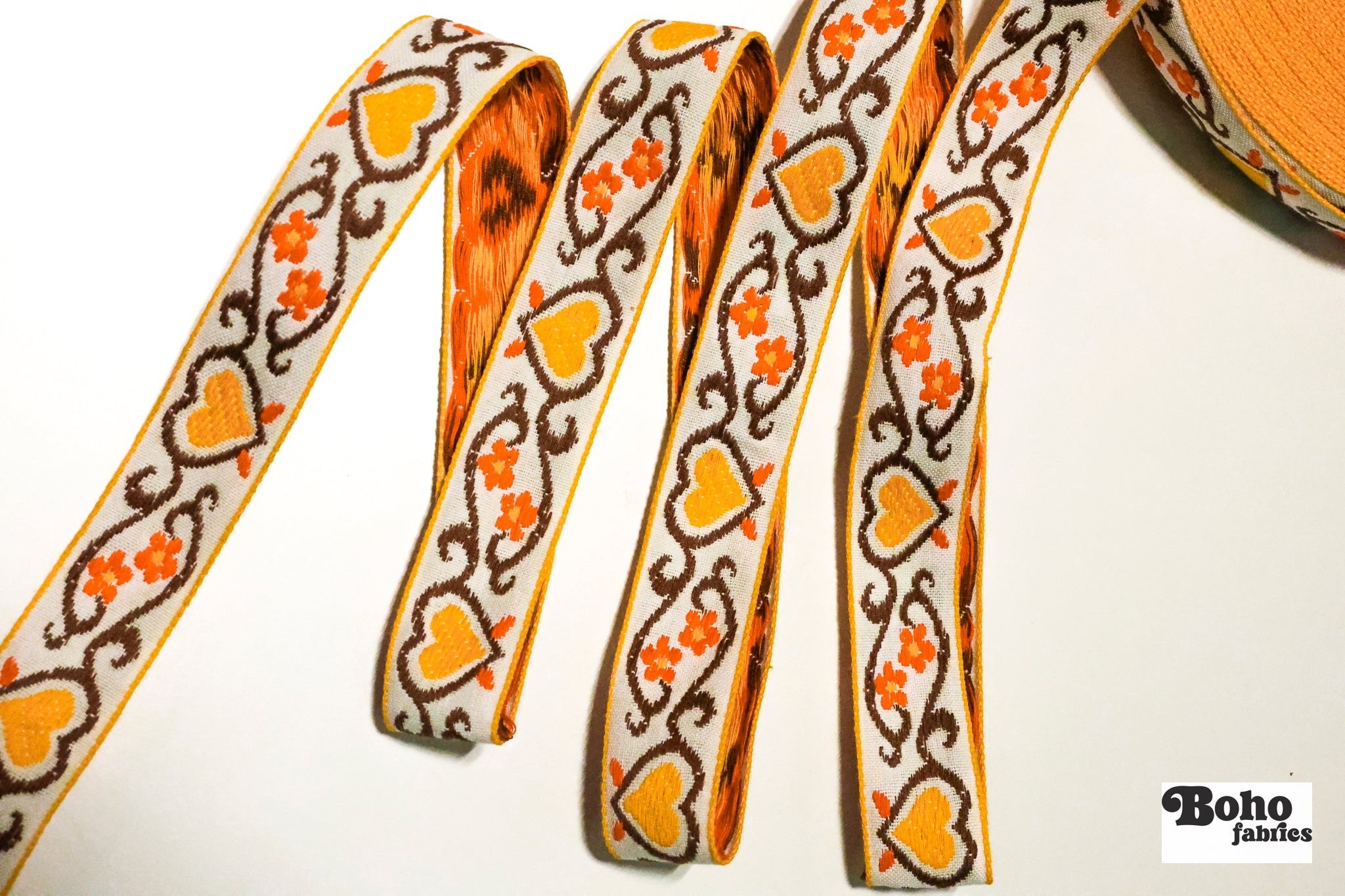 Golden Hearts, 7/8" Jacquared Woven Trim. TRIM - 006 - Boho Fabrics - Trims