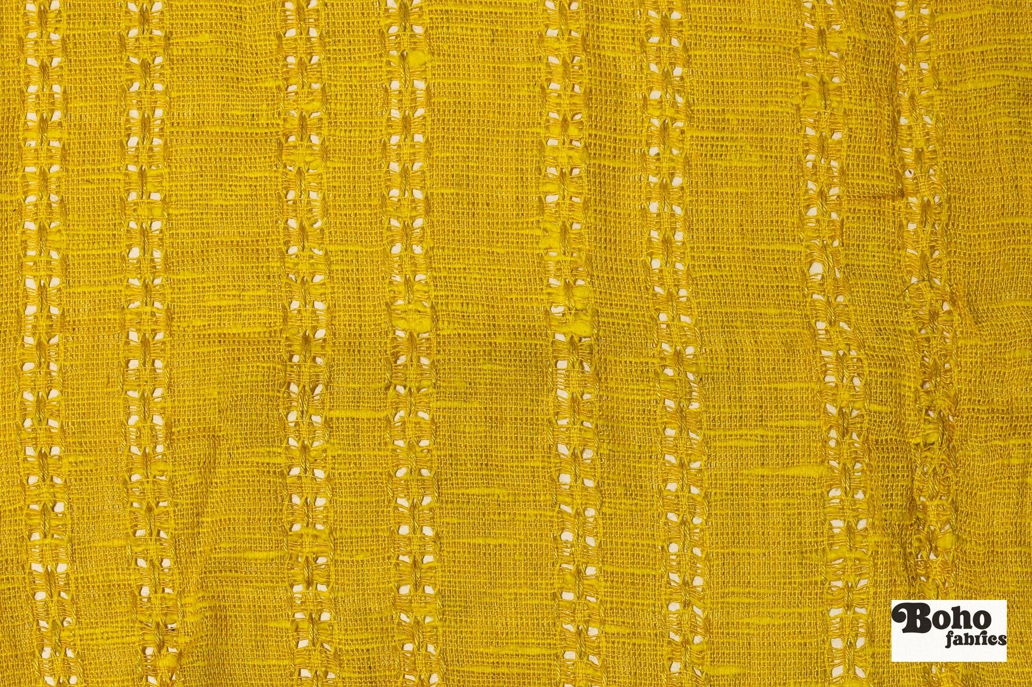Golden Mustard Open Weave Stripe Woven Fabric - Boho Fabrics - Woven, Fabric