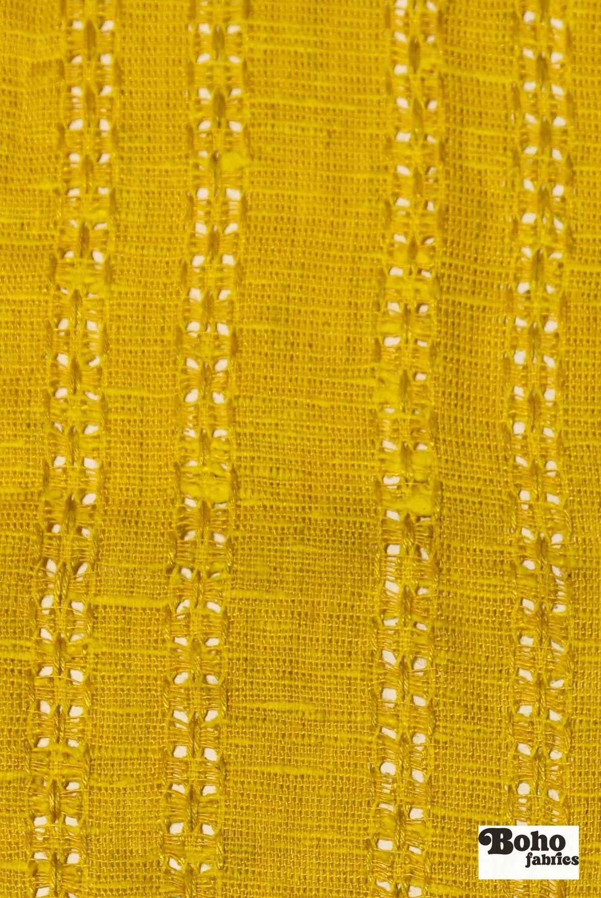 Golden Mustard Open Weave Stripe Woven Fabric - Boho Fabrics - Woven, Fabric