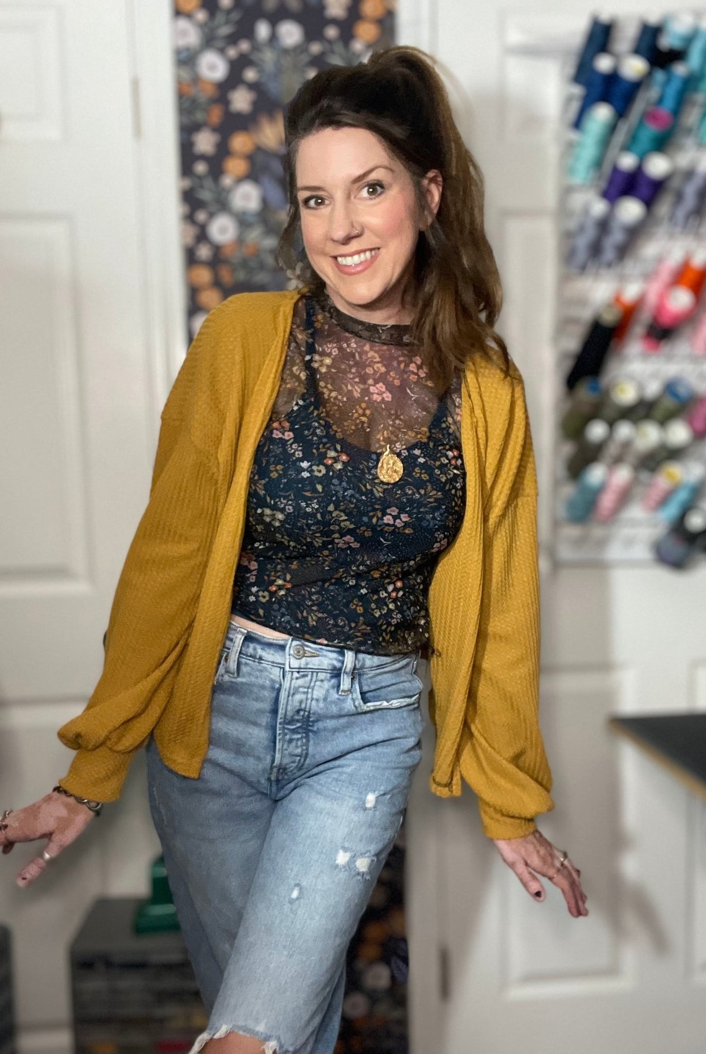 Golden Yellow, Waffle Knit Fabric - Boho Fabrics - Waffle Knits