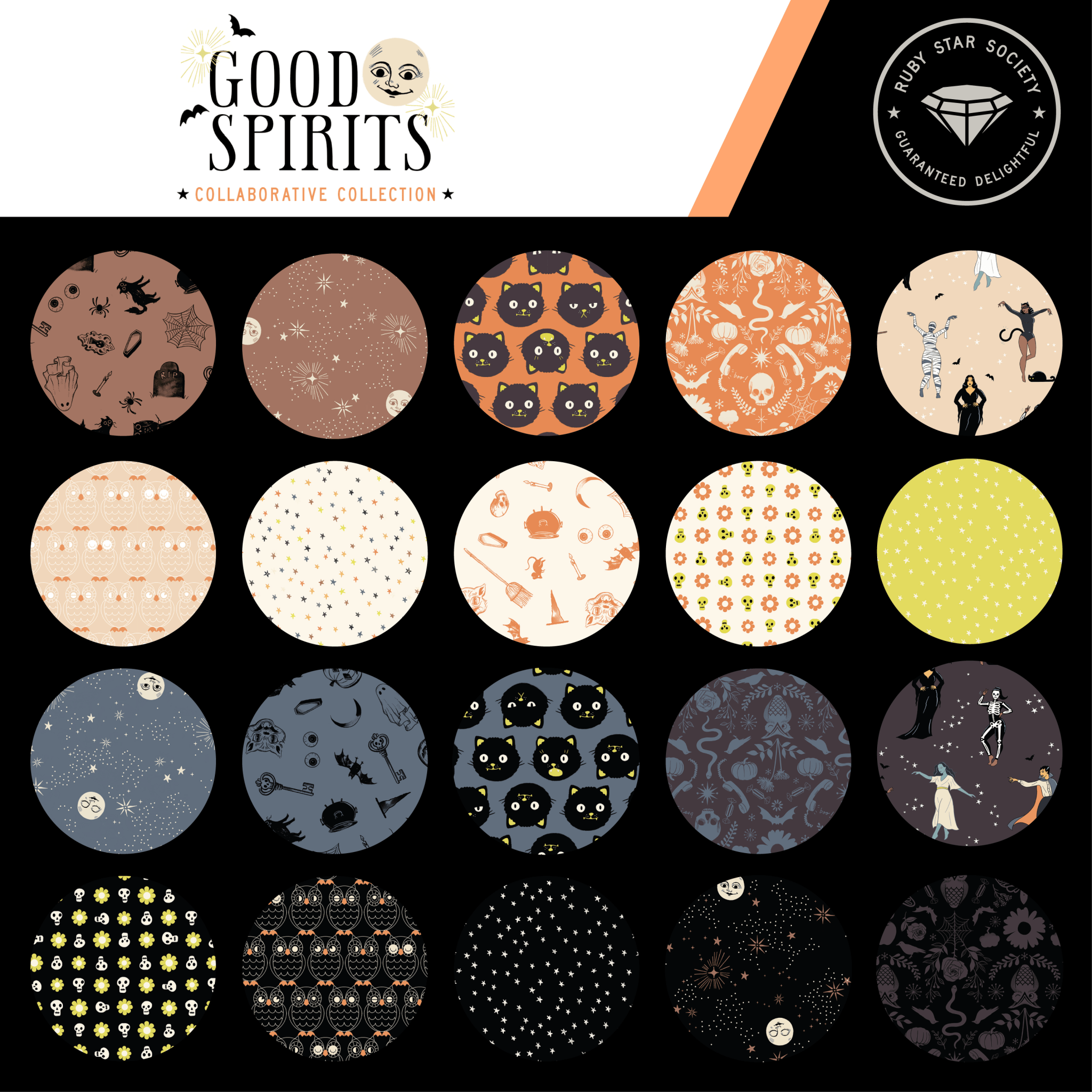 Good Spirits in Black by Ruby Star Society - 100% Cotton Quilting Fabric - RS5141 14G - Boho Fabrics - Quilting Cotton, Woven