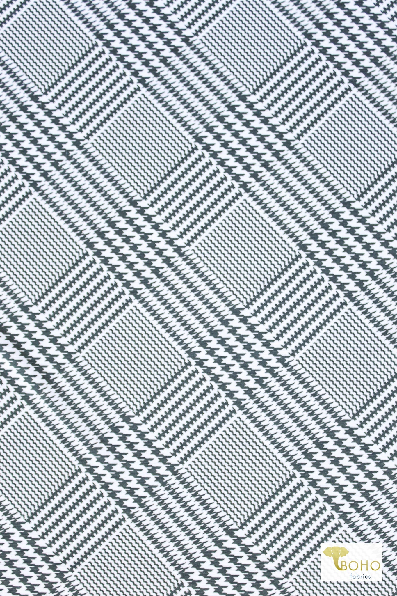 Gray Houndstooth, Athletic Knit Fabric - Boho Fabrics - Athletic Knit Fabric