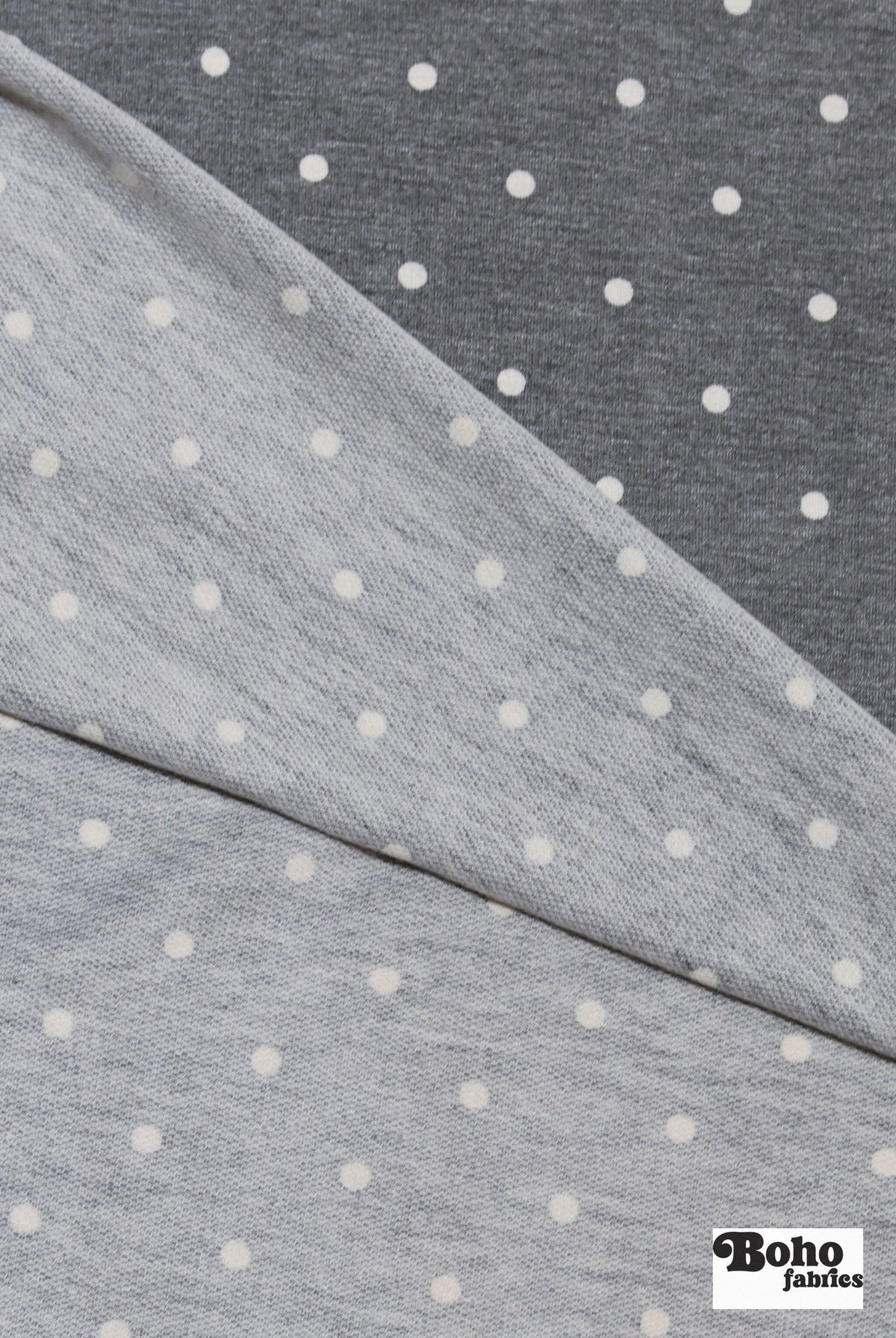 Gray Polka Dots, French Terry Knit Fabric - Boho Fabrics - French Terry Prints, Knit Fabric