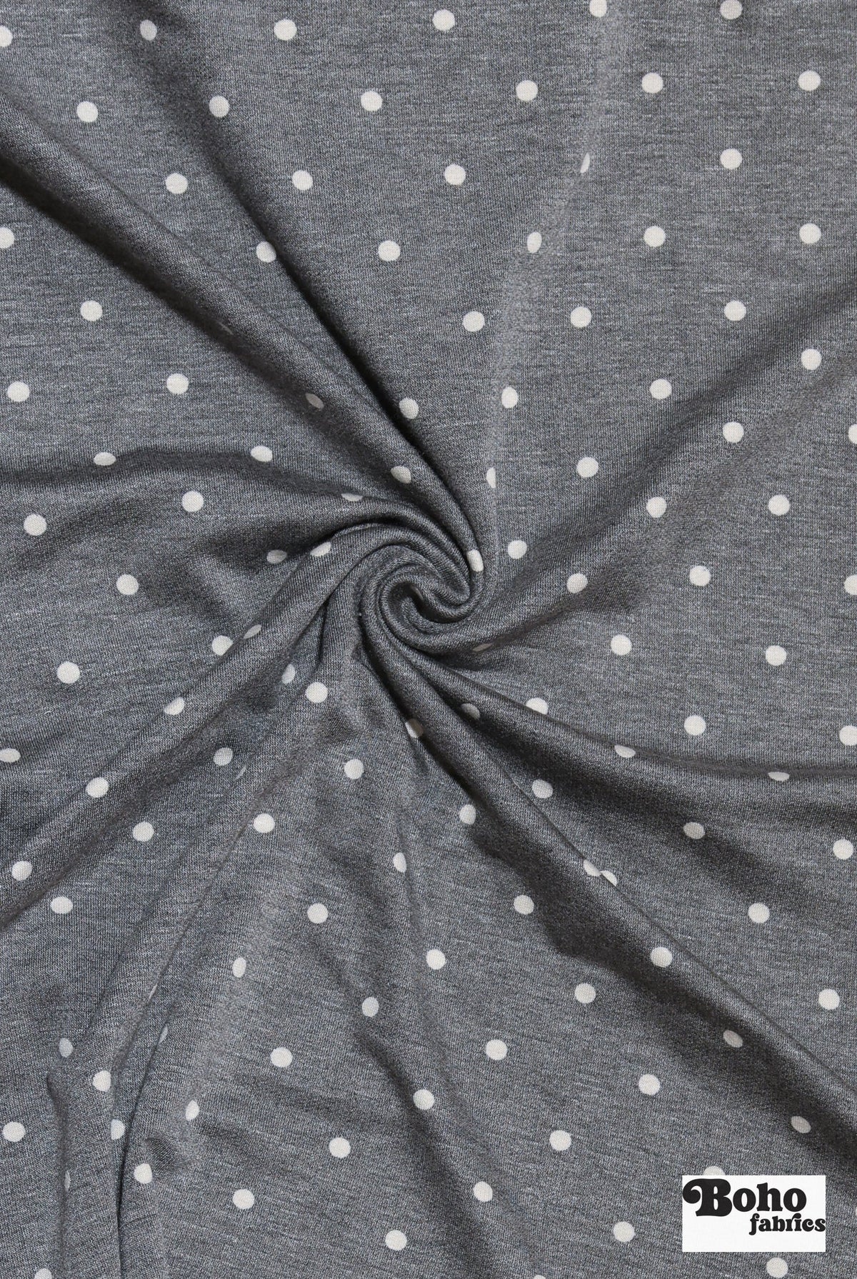 Gray Polka Dots, French Terry Knit Fabric - Boho Fabrics - French Terry Prints, Knit Fabric