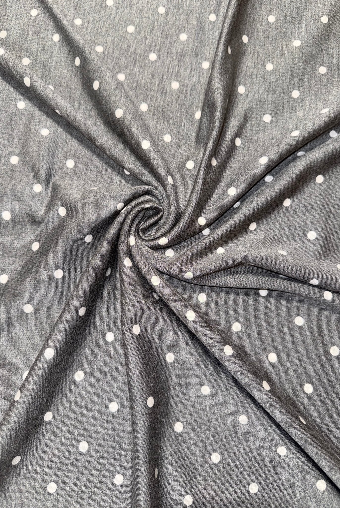 Gray Polka Dots, French Terry Knit Fabric - Boho Fabrics - French Terry Prints, Knit Fabric