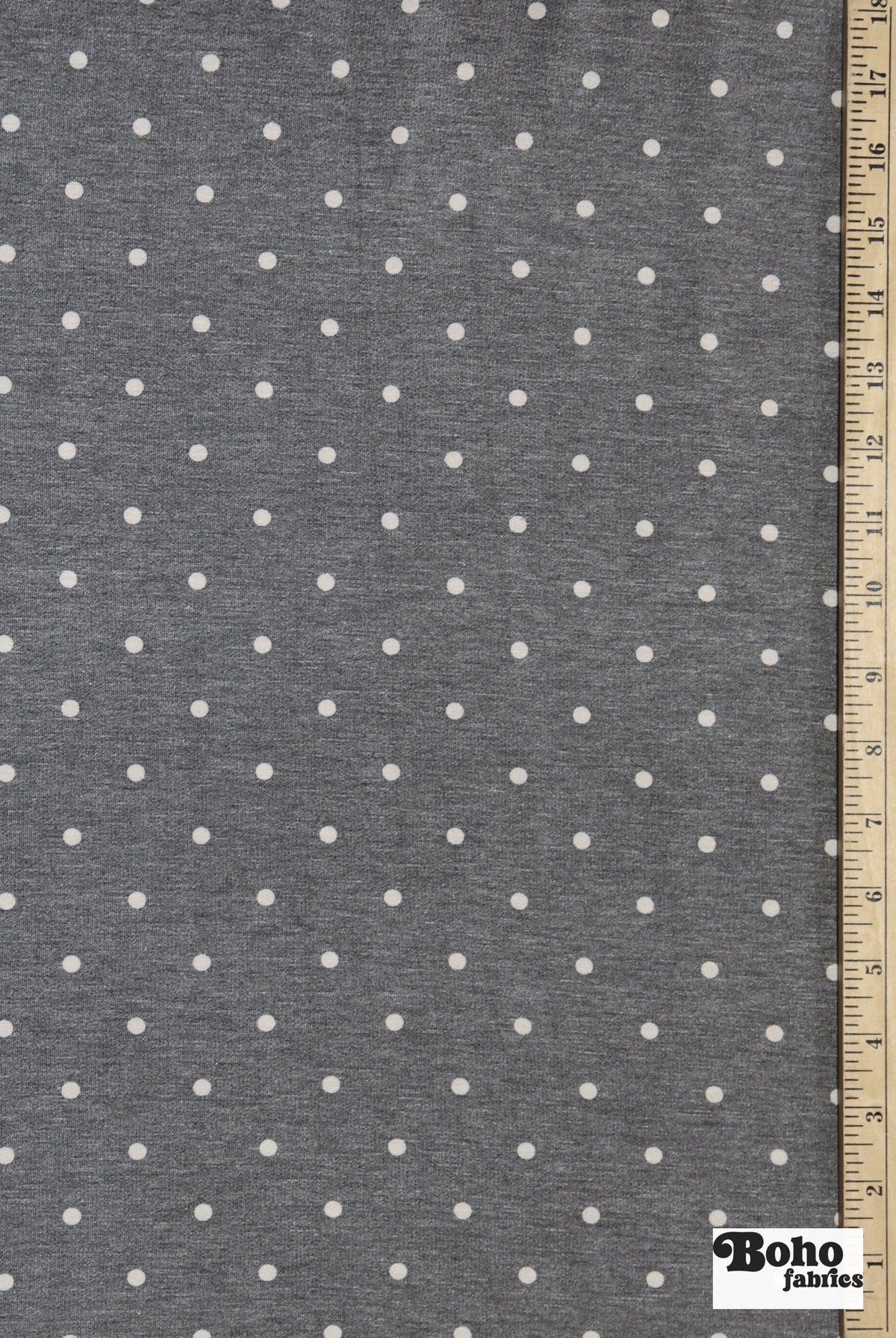 Gray Polka Dots, French Terry Knit Fabric - Boho Fabrics - French Terry Prints, Knit Fabric
