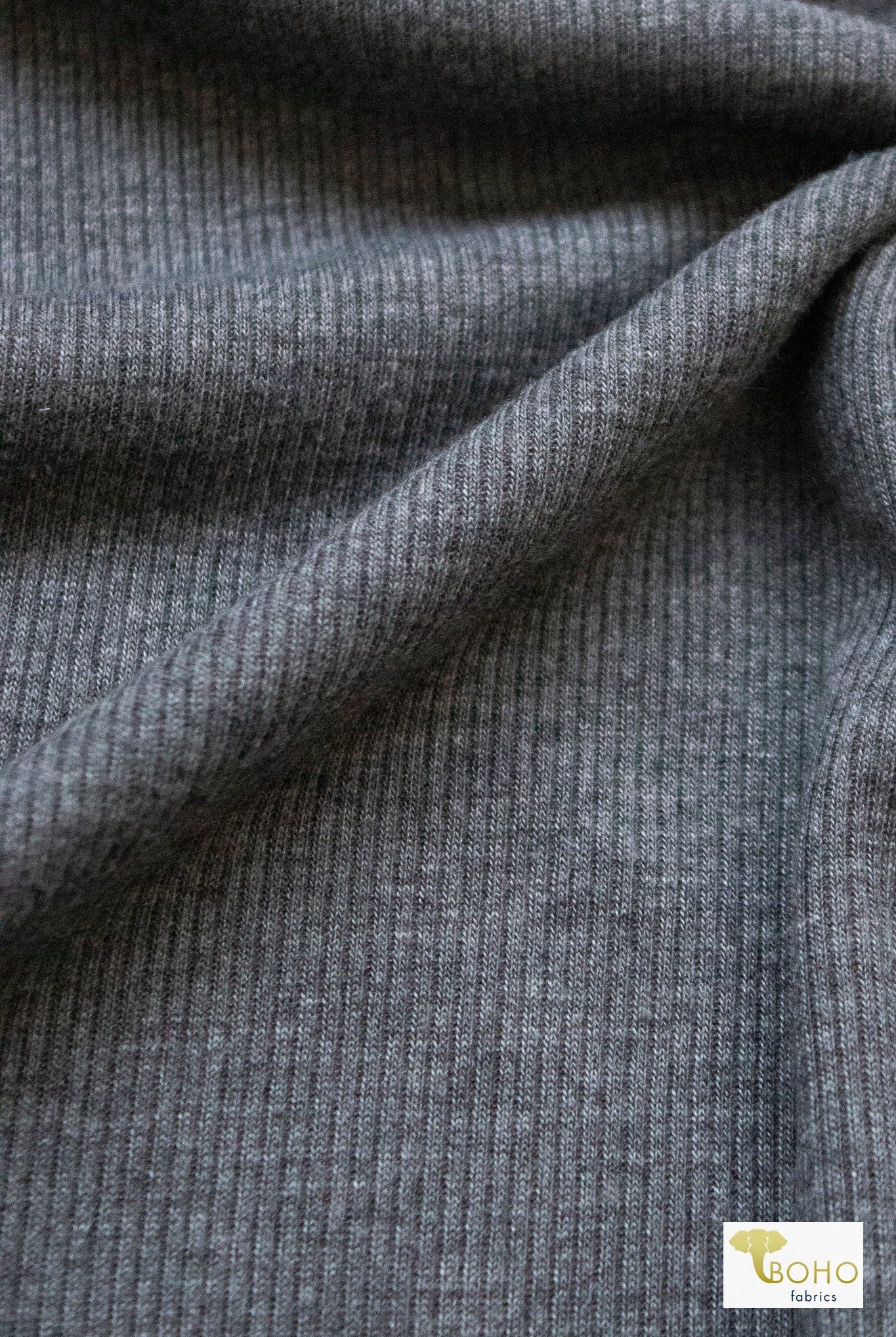 Gray, Rib Knit Fabric - Boho Fabrics - Rib Solid, Knit Fabric