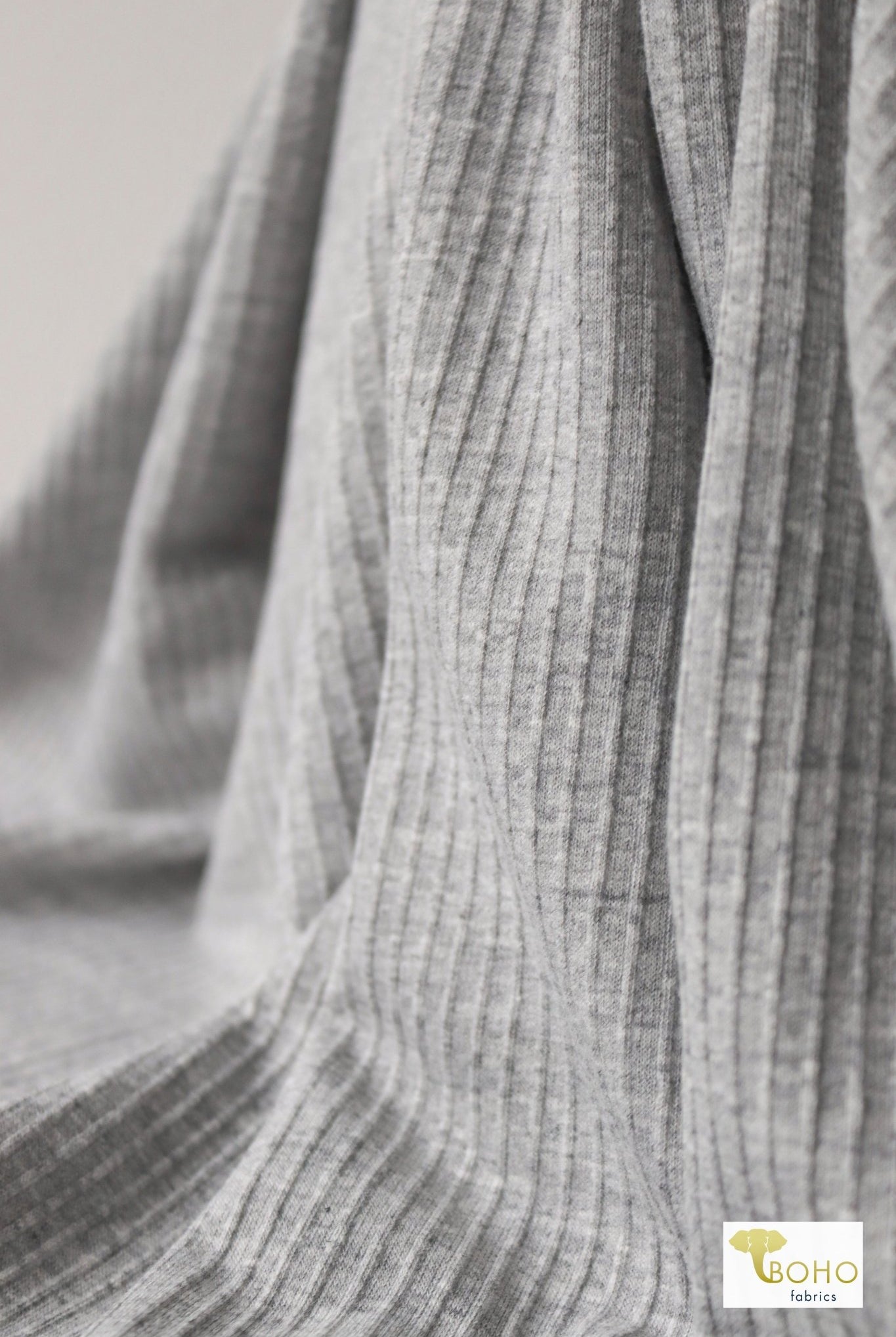 Gray Ruffle, Rib Knit Fabric - Boho Fabrics