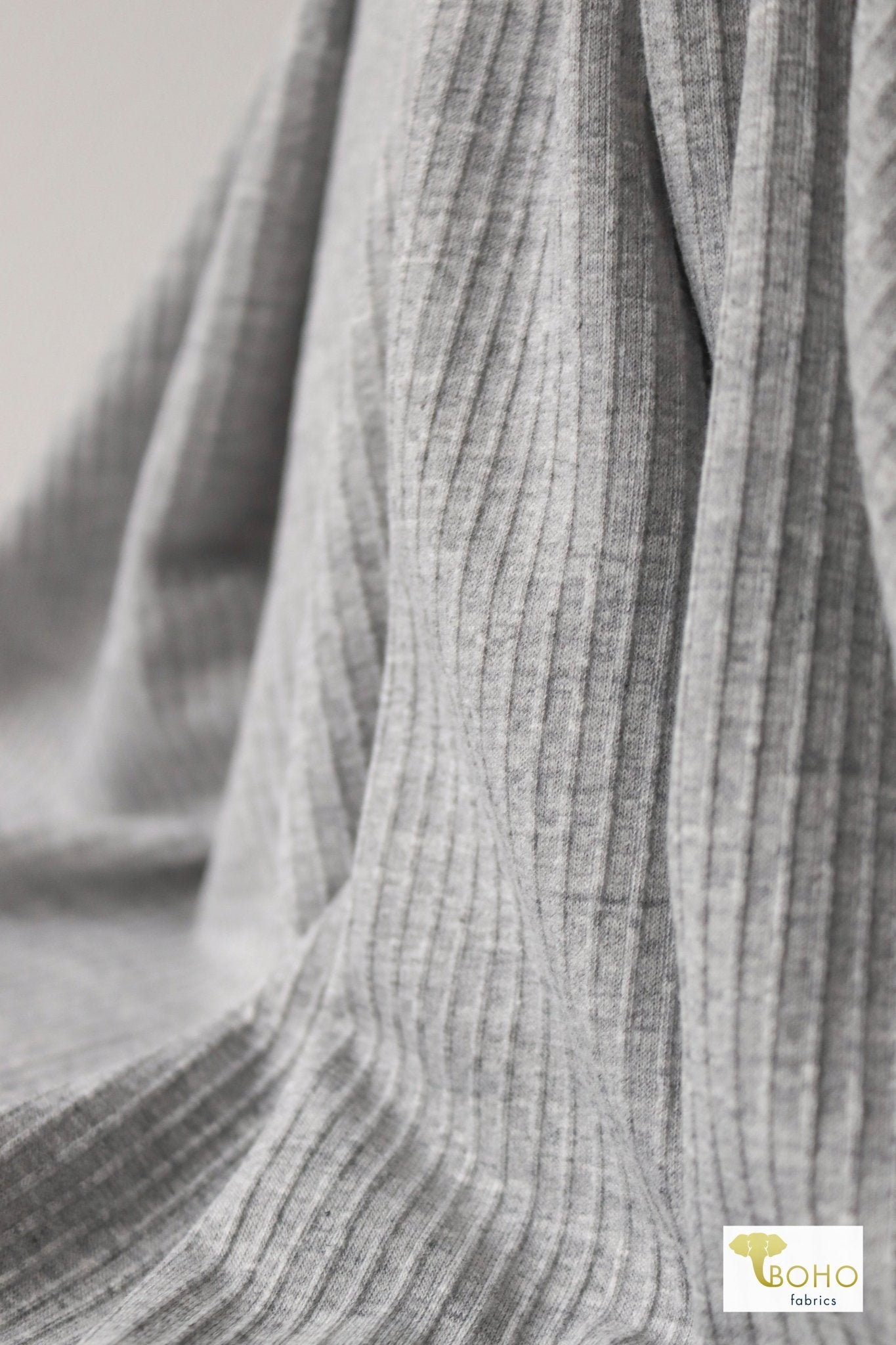 Gray Ruffle, Rib Knit Fabric - Boho Fabrics