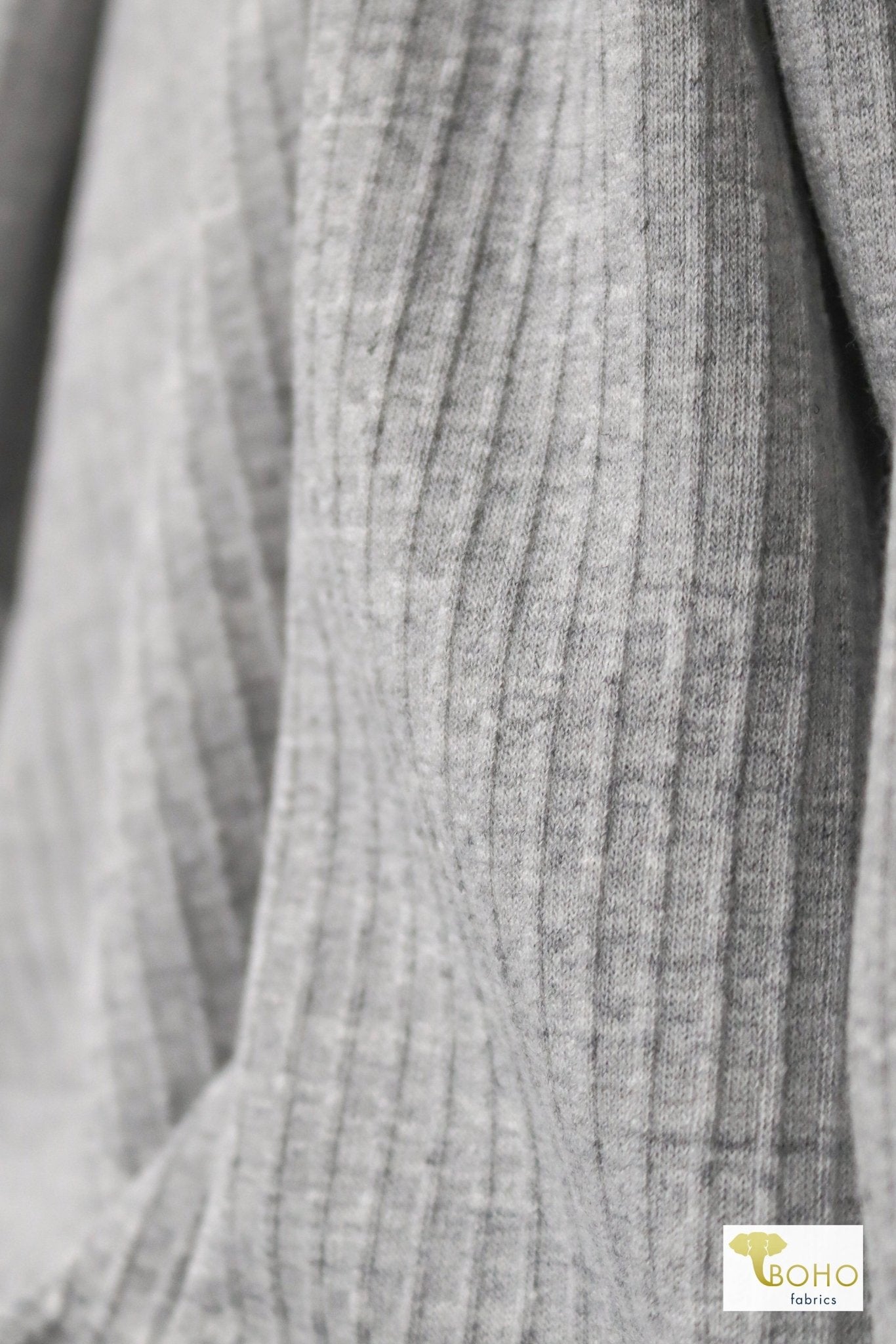 Gray Ruffle, Rib Knit Fabric - Boho Fabrics