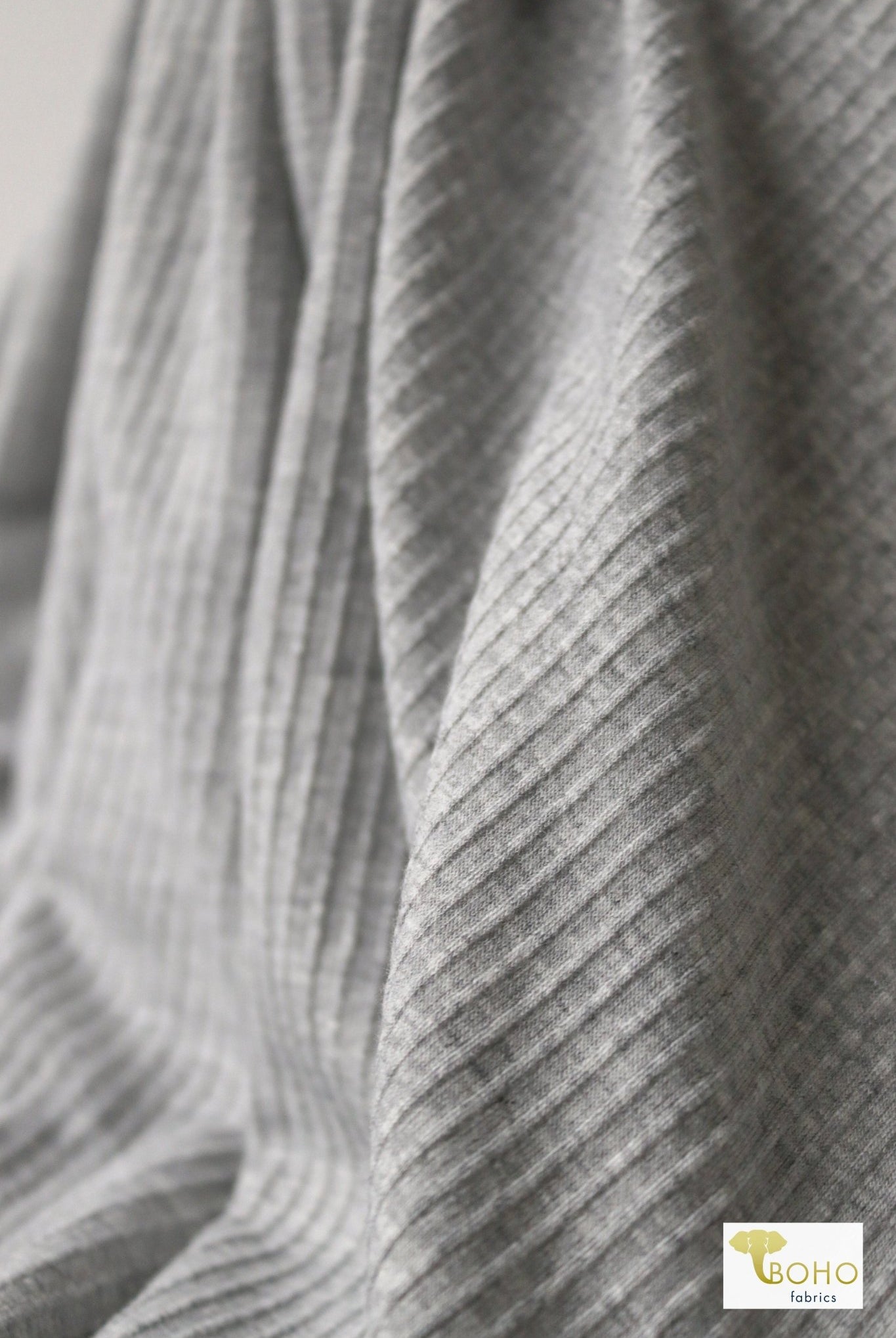 Gray Ruffle, Rib Knit Fabric - Boho Fabrics