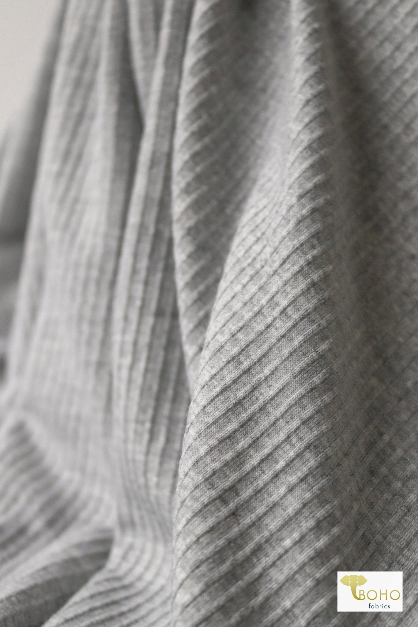 Gray Ruffle, Rib Knit Fabric - Boho Fabrics