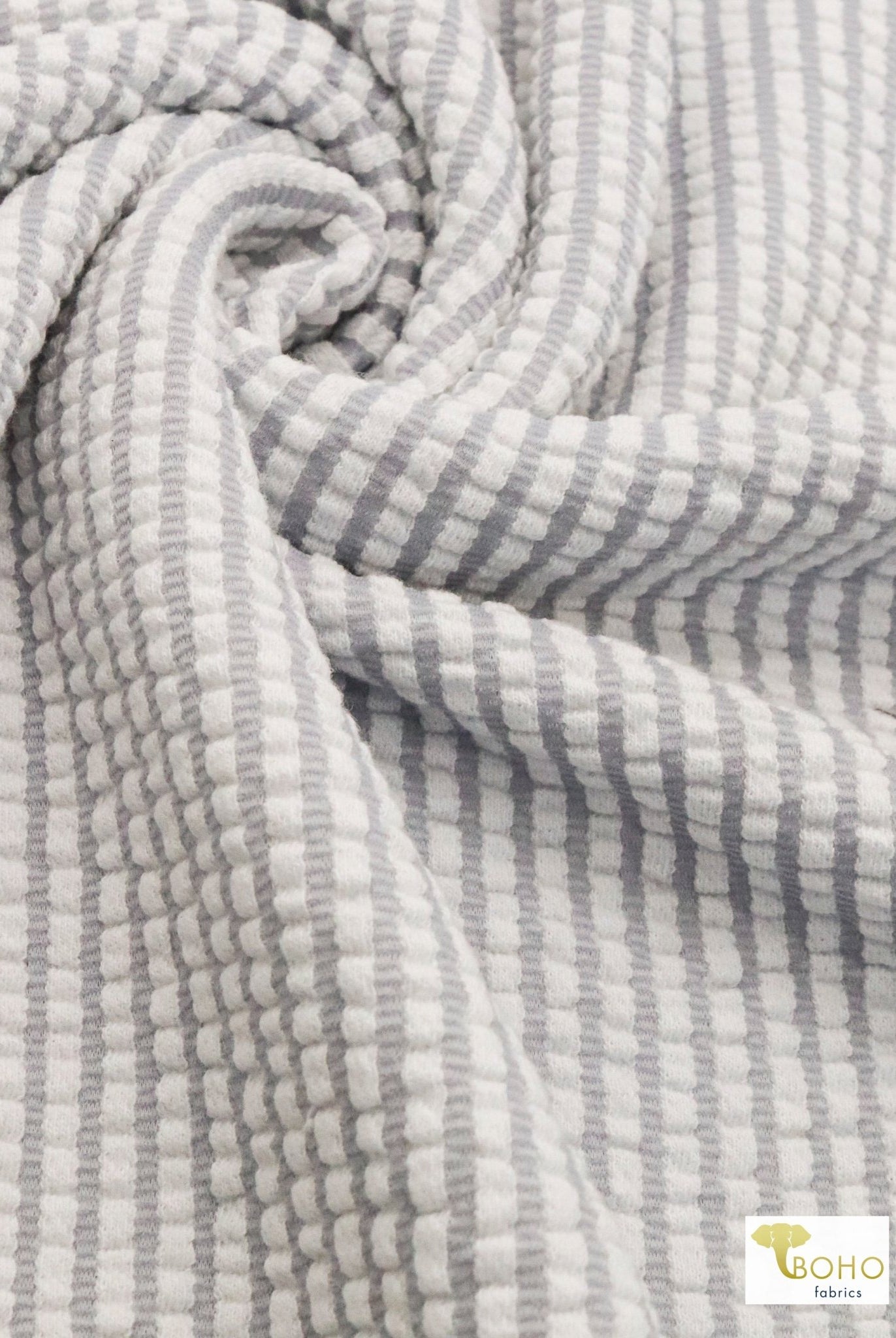 Gray Seersucker, Knit Fabric - Boho Fabrics - Novelty Knit