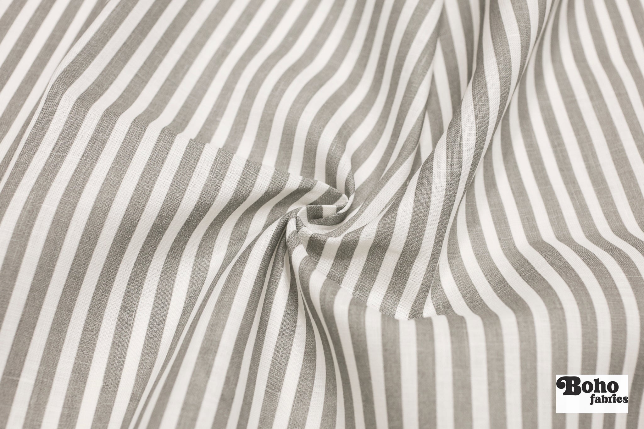 Gray & White, Striped Canvas Woven Fabric - Boho Fabrics - Woven Fabric