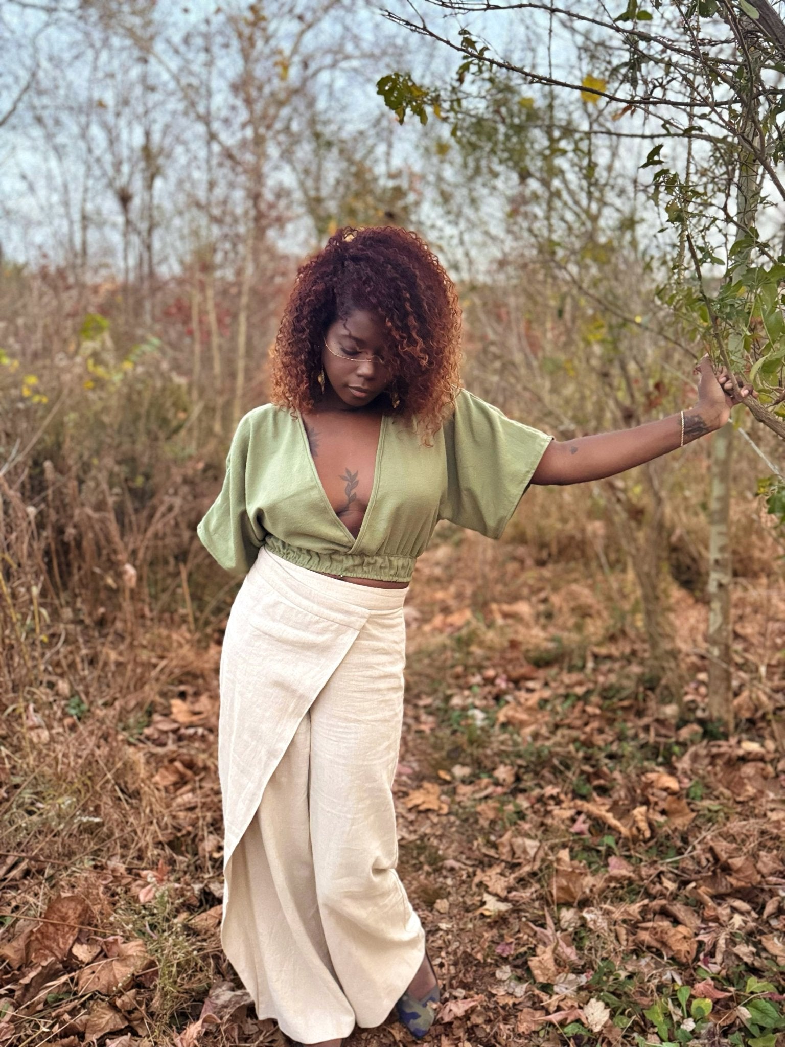 Green Brushed, Twill Woven Fabric - Boho Fabrics - Twill, Woven