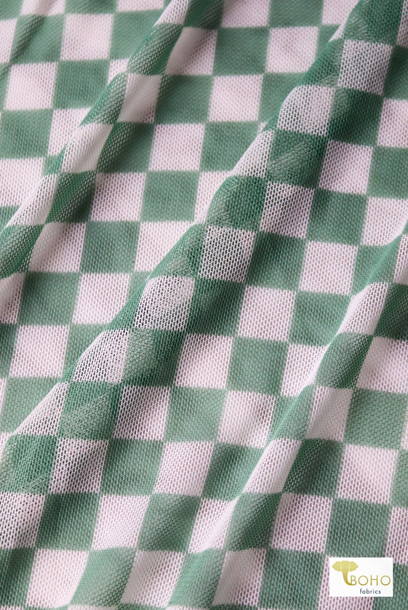 Green Checker, Stretch Mesh - Boho Fabrics