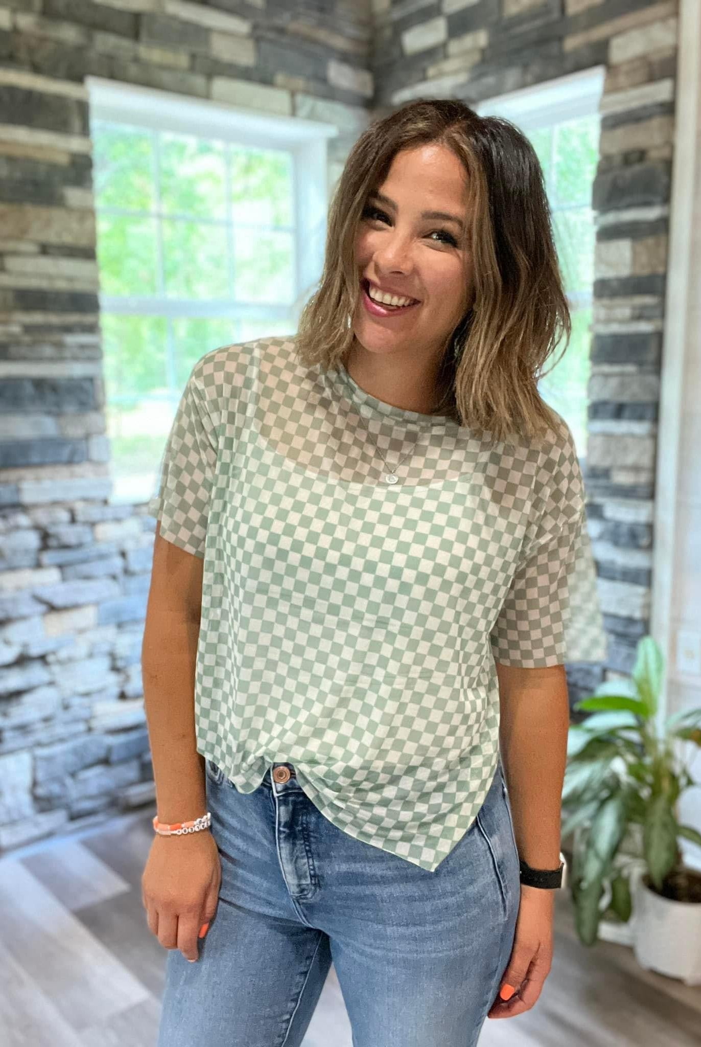 Green Checker, Stretch Mesh - Boho Fabrics - Stretch Mesh