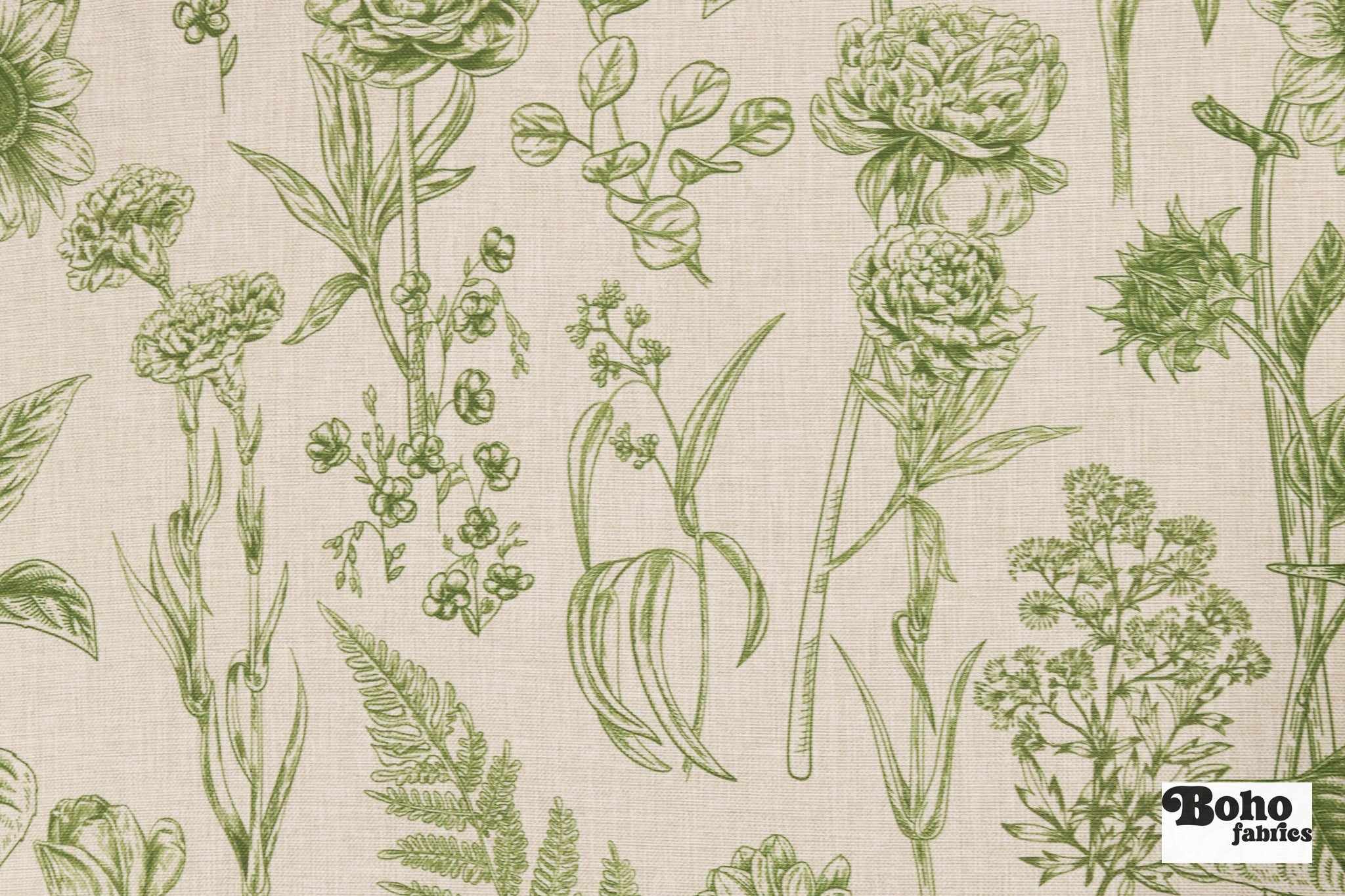 Green Garden Medley Linen-Look Woven Fabric - Boho Fabrics - Home Dec. & Upholstery Fabric