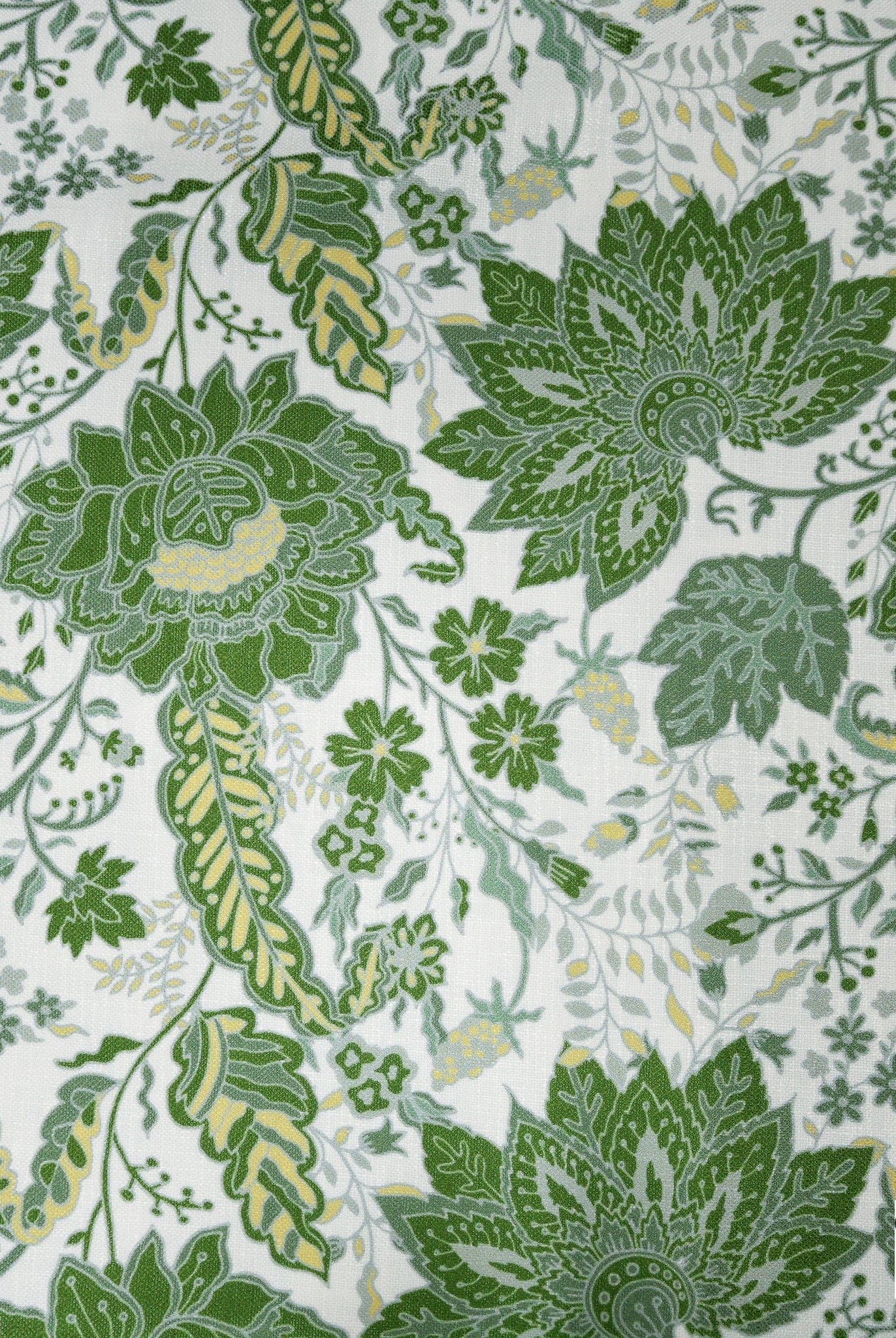 Green Jacobean Botanical Linen-Look Canvas Woven Fabric - Boho Fabrics - Home Dec. & Upholstery Fabric