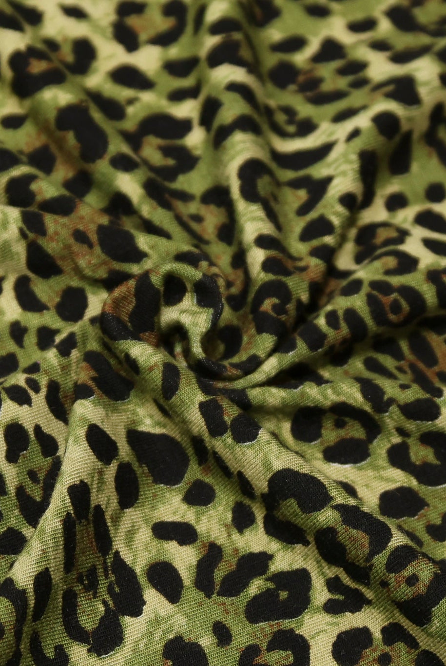 Green Leopard Print, Rayon Spandex Jersey Knit Fabric - Boho Fabrics - Rayon Jersey Solid, Knit Fabric