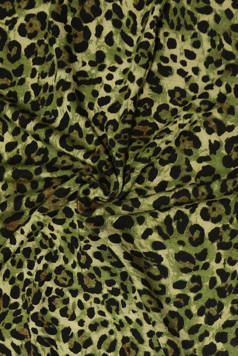 Green Leopard Print, Rayon Spandex Jersey Knit Fabric - Boho Fabrics - Rayon Jersey Solid, Knit Fabric