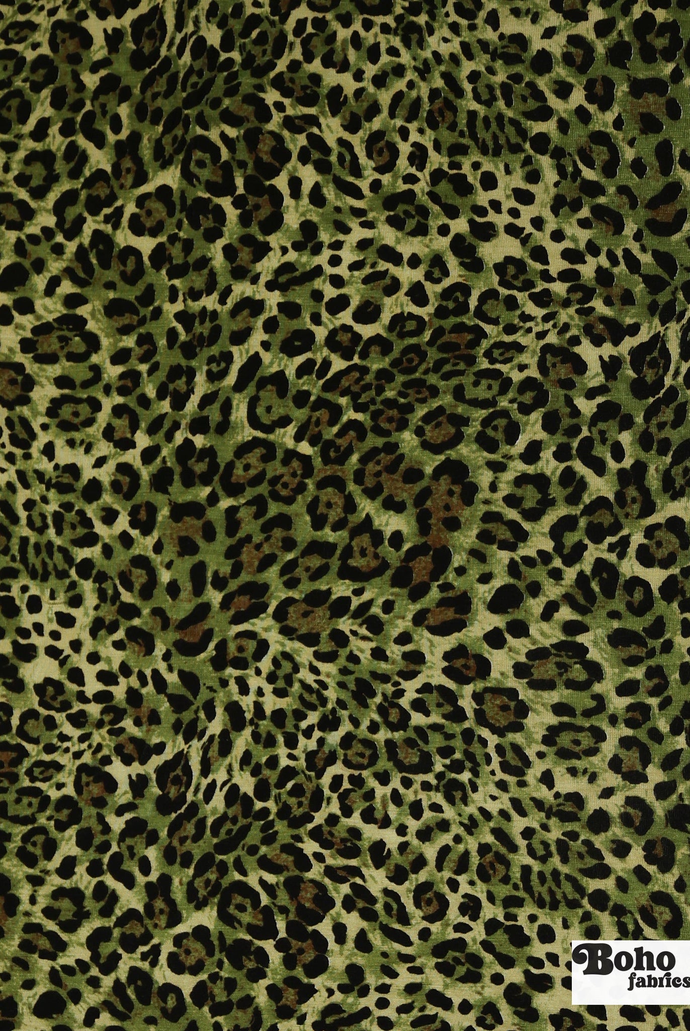 Green Leopard Print, Rayon Spandex Jersey Knit Fabric - Boho Fabrics - Rayon Jersey Solid, Knit Fabric