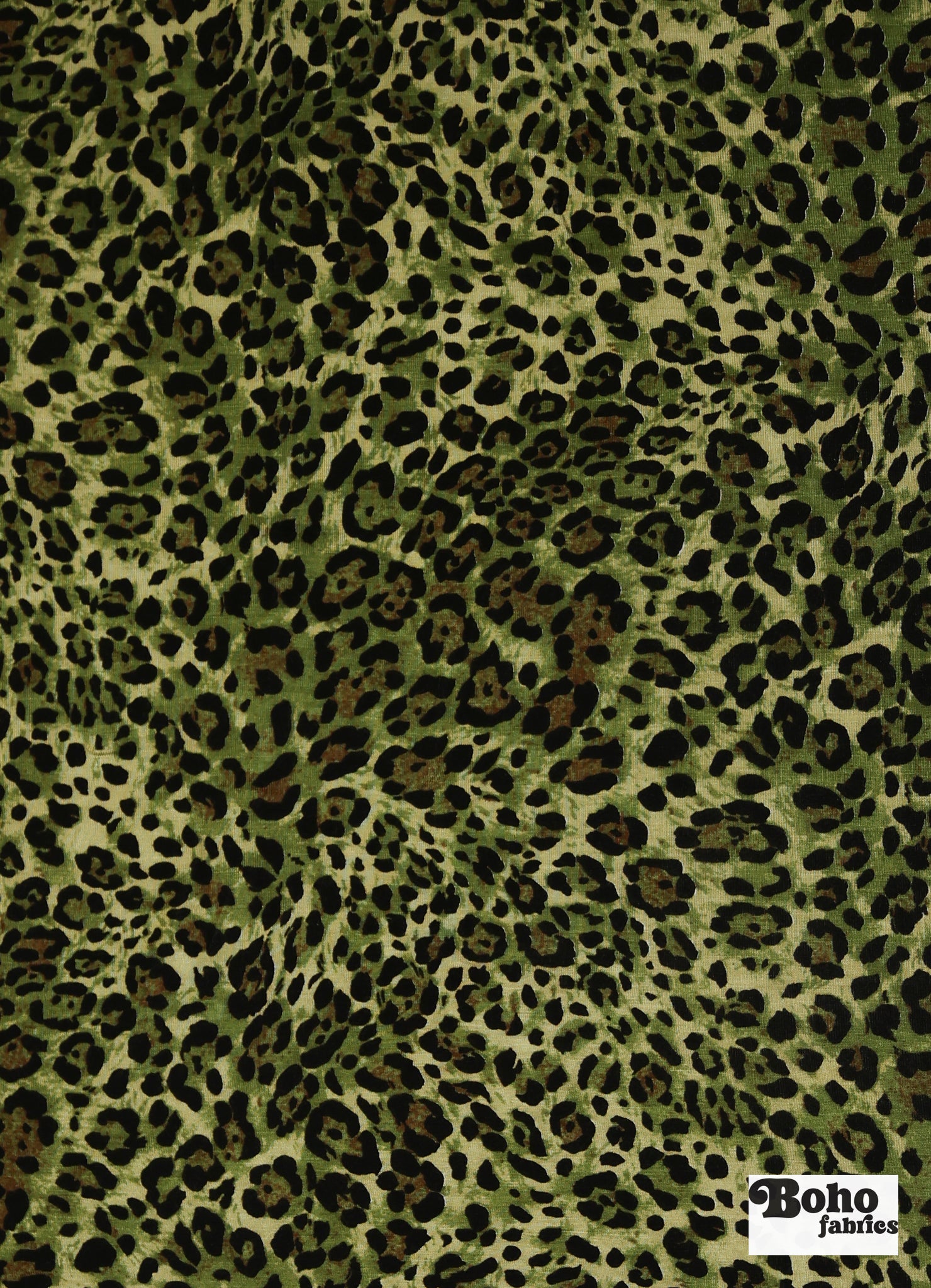 Green Leopard Print, Rayon Spandex Jersey Knit Fabric - Boho Fabrics - Rayon Jersey Solid, Knit Fabric