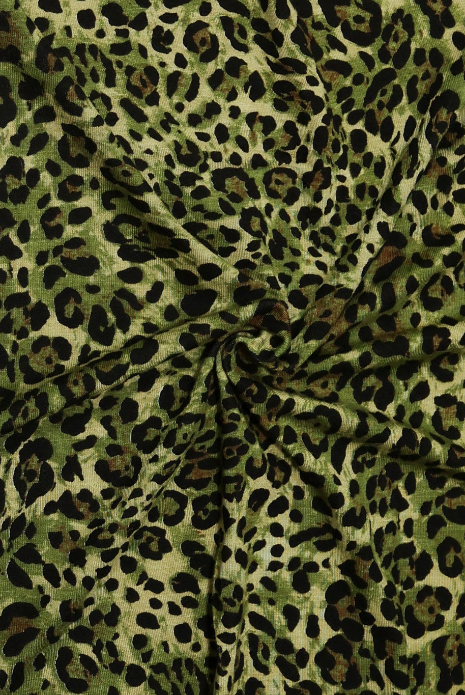 Green Leopard Print, Rayon Spandex Jersey Knit Fabric - Boho Fabrics - Rayon Jersey Solid, Knit Fabric