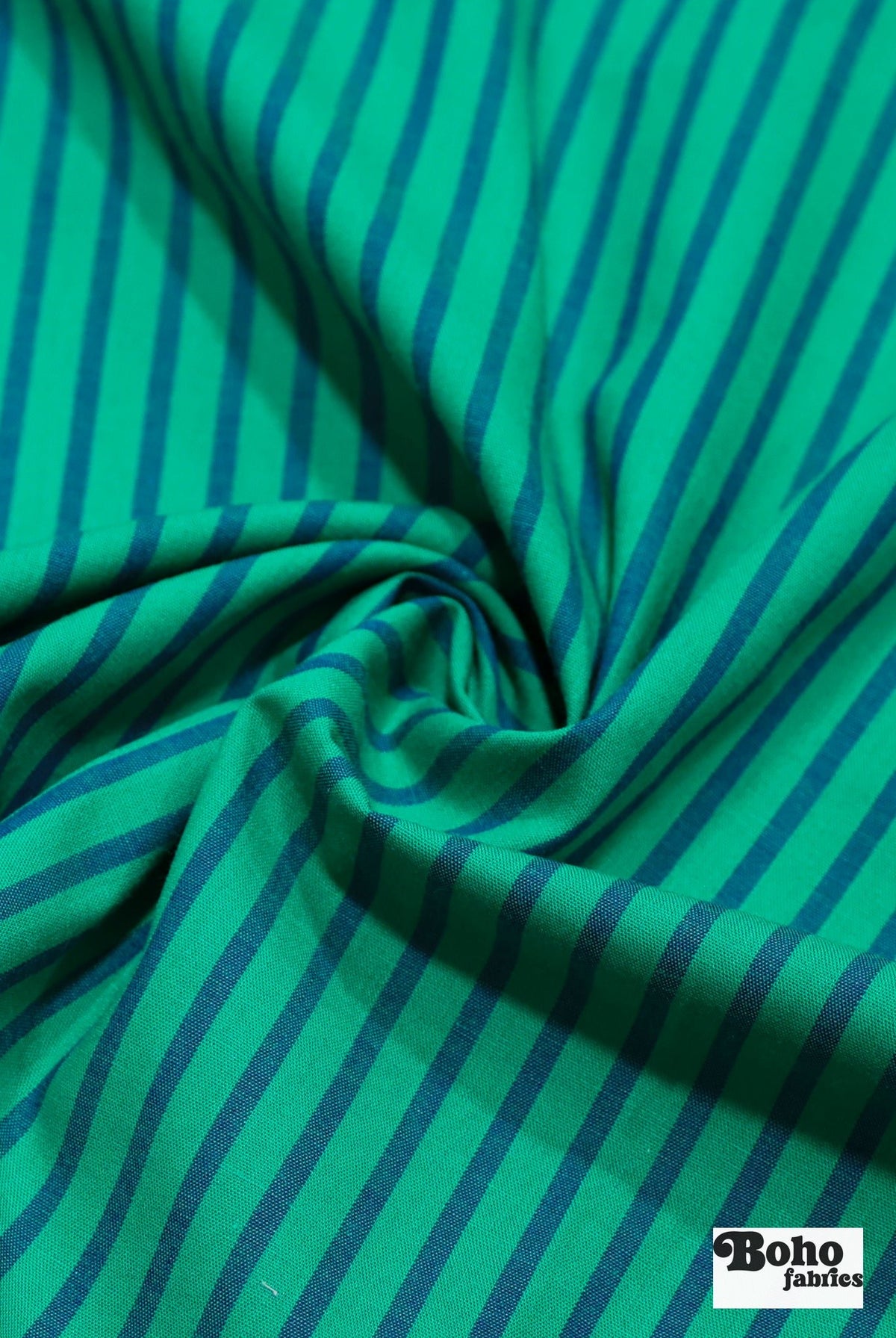 Green & Navy Stripes Woven Fabric - Boho Fabrics - Woven Fabric