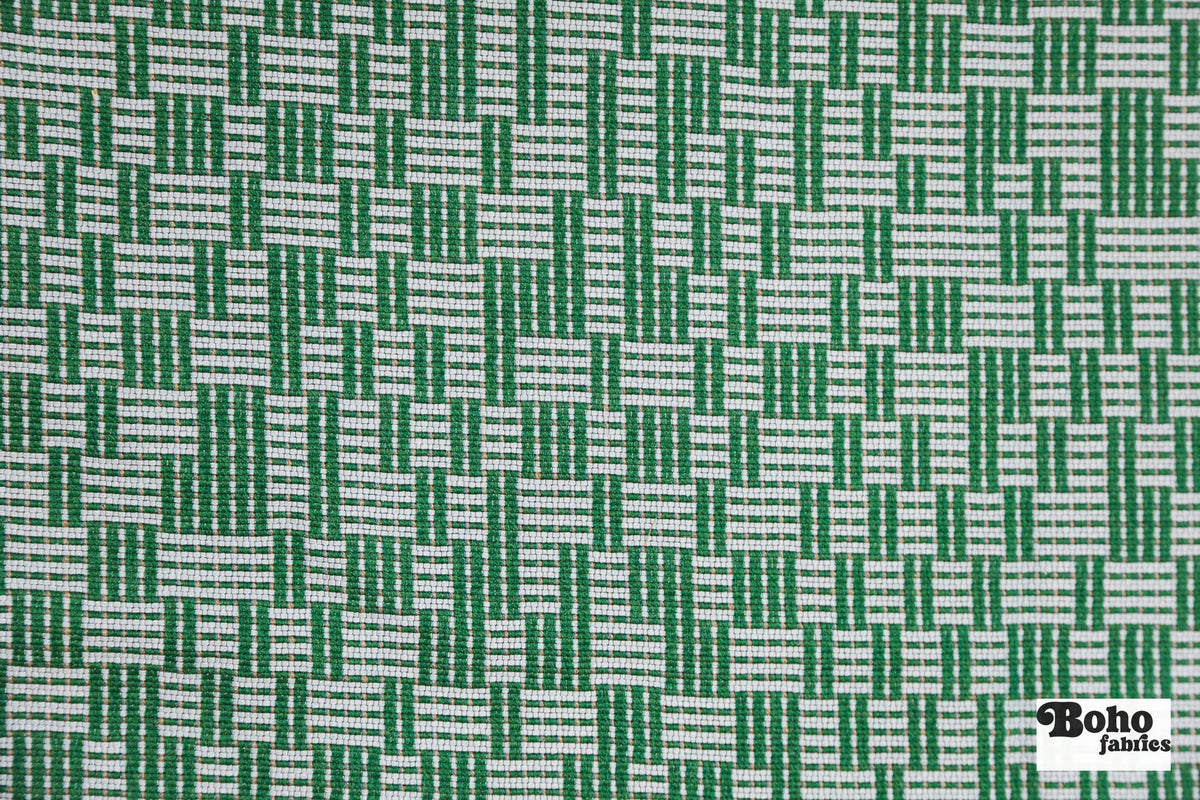 Green & Pale Blue Basketweave Grid Upholstery Woven Fabric - Boho Fabrics - Home Dec. & Upholstery Fabric