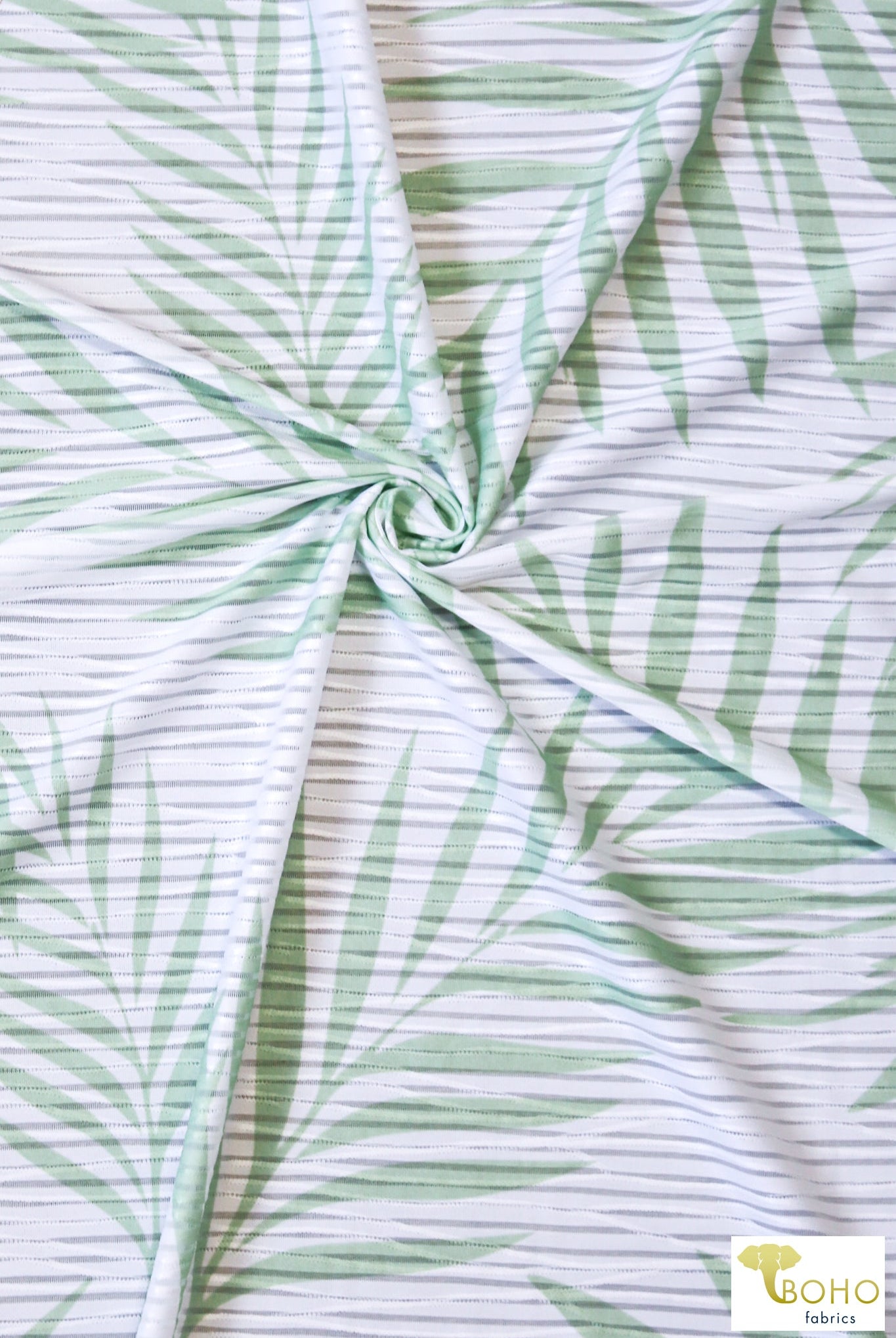 Green Palms, Burnout Jersey Knit. JER-P-108-GRN - Boho Fabrics