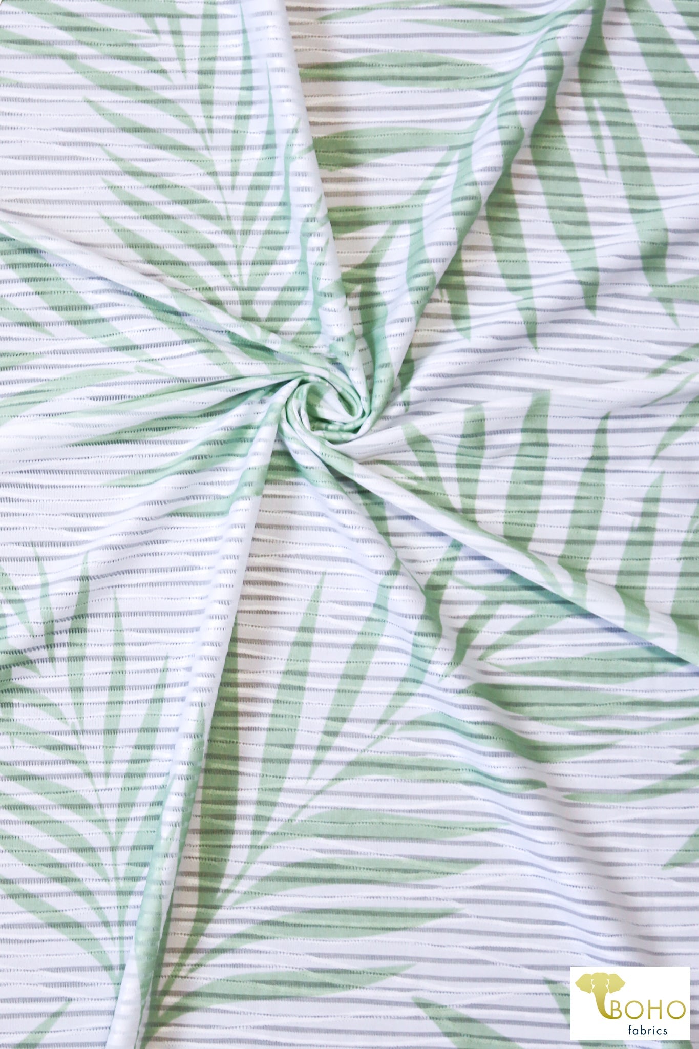 Green Palms, Burnout Jersey Knit. JER-P-108-GRN - Boho Fabrics