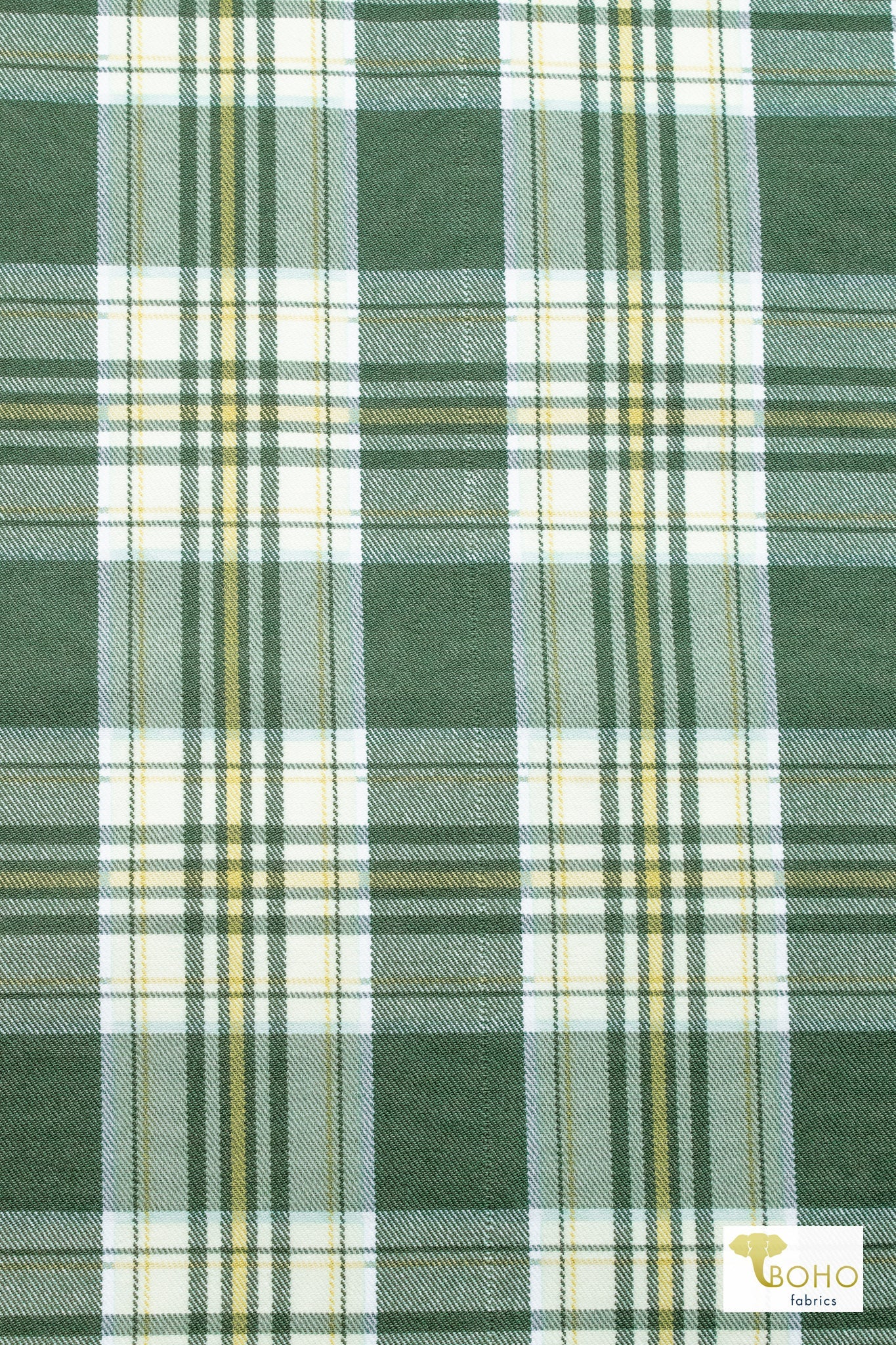 Green Plaid, Stretch Woven Fabric - Boho Fabrics - Stretch Woven