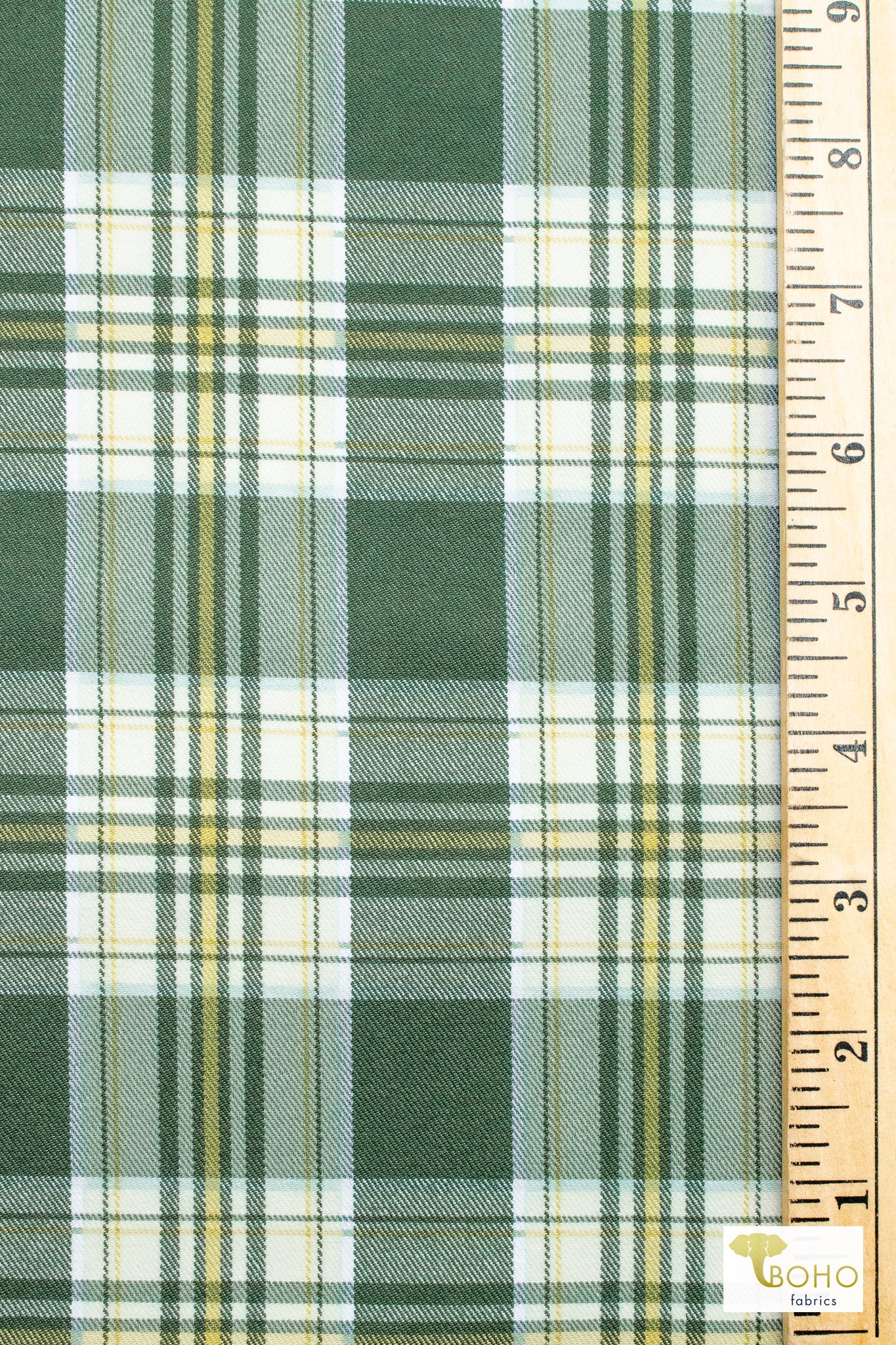 Green Plaid, Stretch Woven Fabric - Boho Fabrics - Stretch Woven
