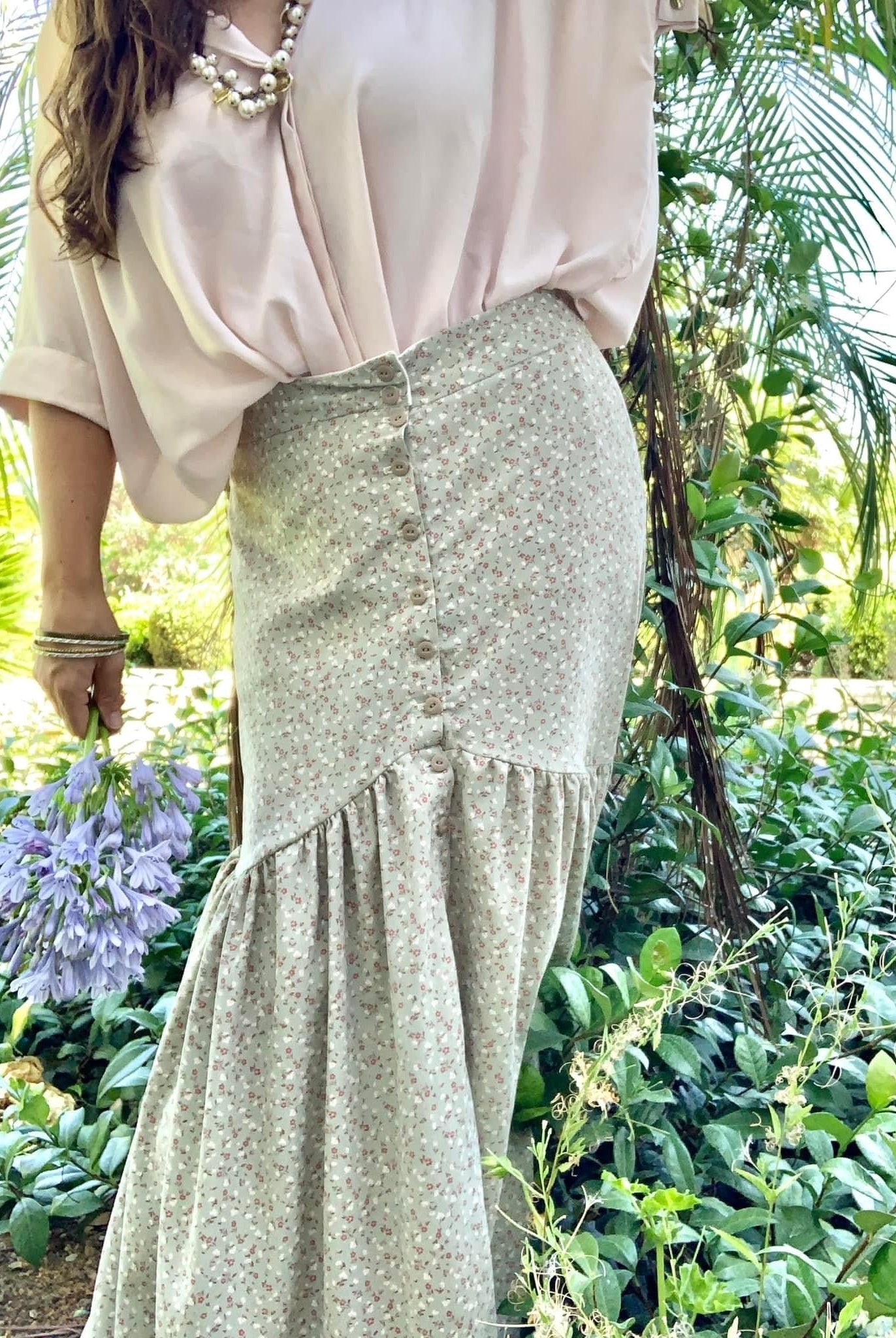 Green Prairie Florals, Georgette Woven - Boho Fabrics